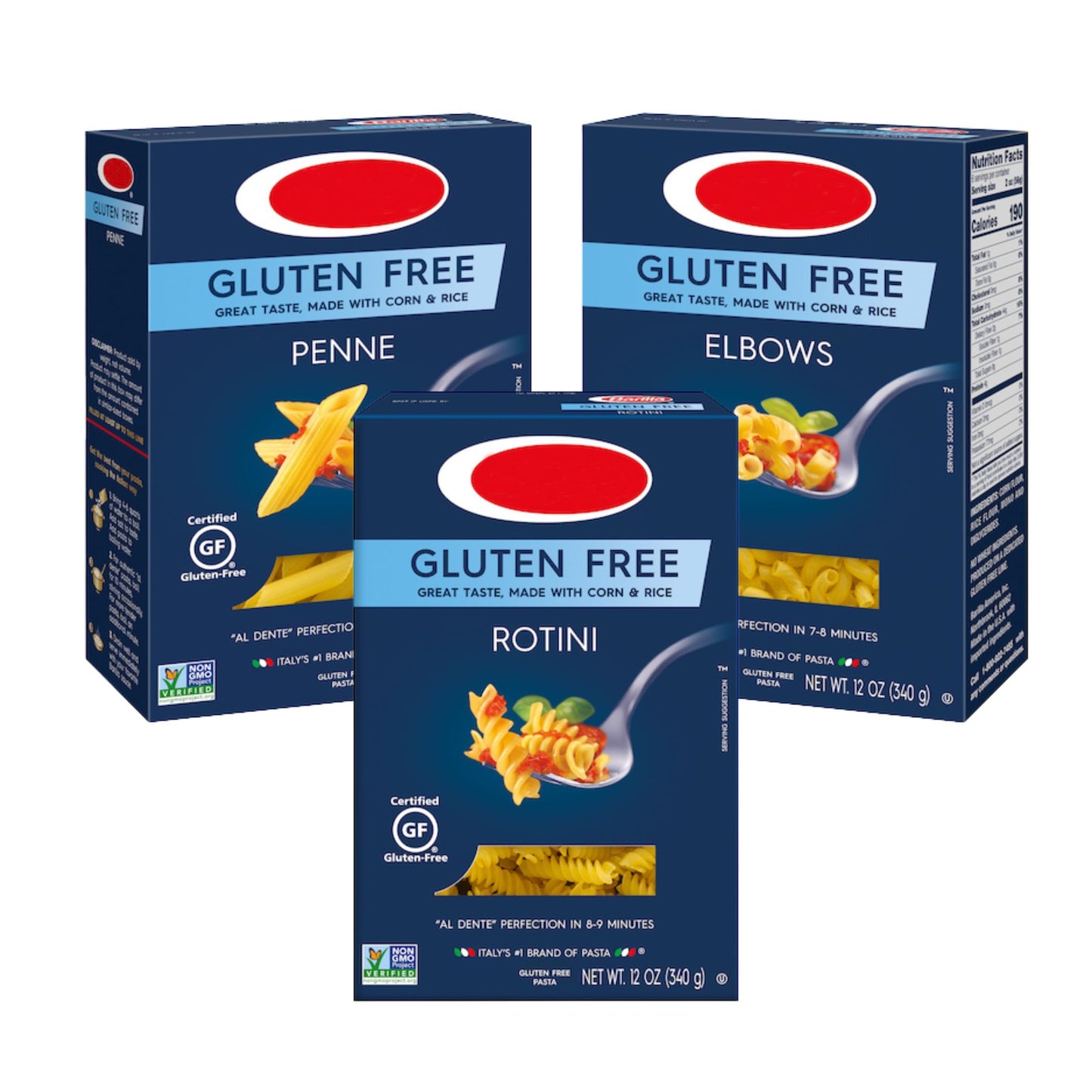 Gluten-Free Pasta Variety Pack - 3-Pack Bundle with Penne, Rotini & Elbows (12 oz Each) - Certified Gluten-Free & Non-GMO