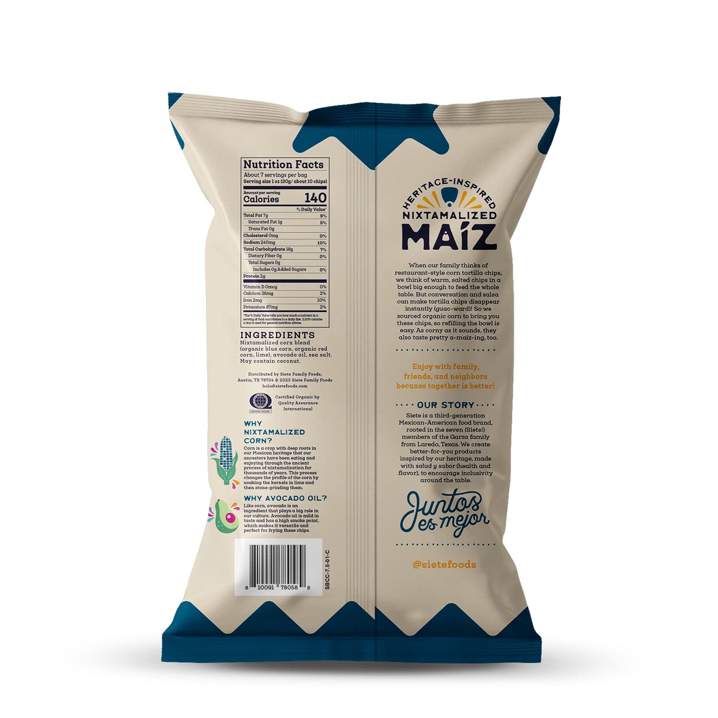 Siete Maiz Totopos Corn Tortilla Chips | Blue Corn | Gluten Free | Vegan Snacks | Non Gmo & Organic Corn Chip | Made With Avocad