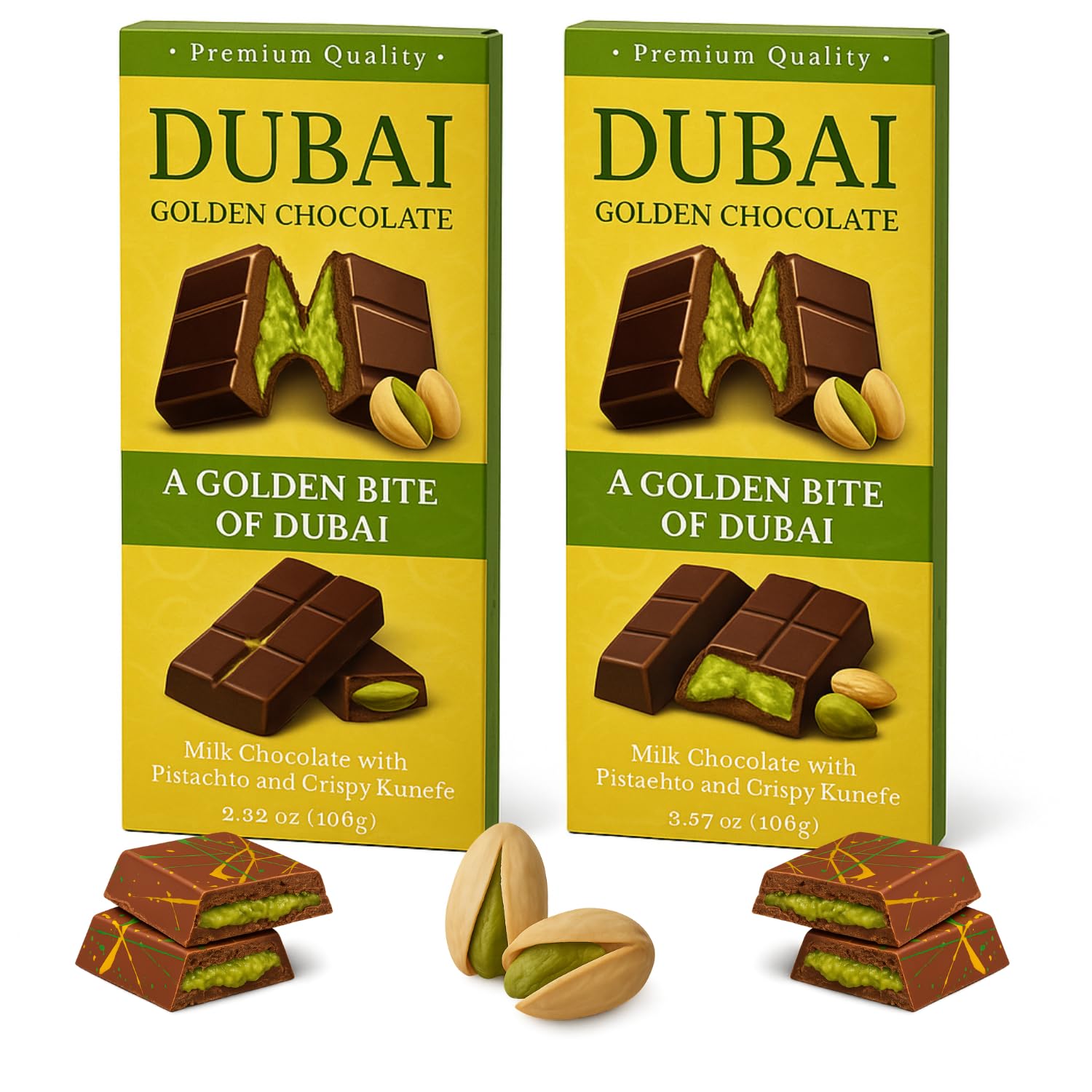Zimply Foods 2 Packs Each 3.53 Oz Dubai Chocolate Bars - Elegant Milk Chocolate With Pistachio And Crispy Kunefe  Middle Eastern-Stylish Artisan Pistachio Dubai Choclate Gift For Gifting. Top-Grade Quality