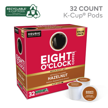 Eight OClock Coffee Hazelnut K-Cup Pods, Medium Roast, 32 Count, White, Model 011141106346-VC