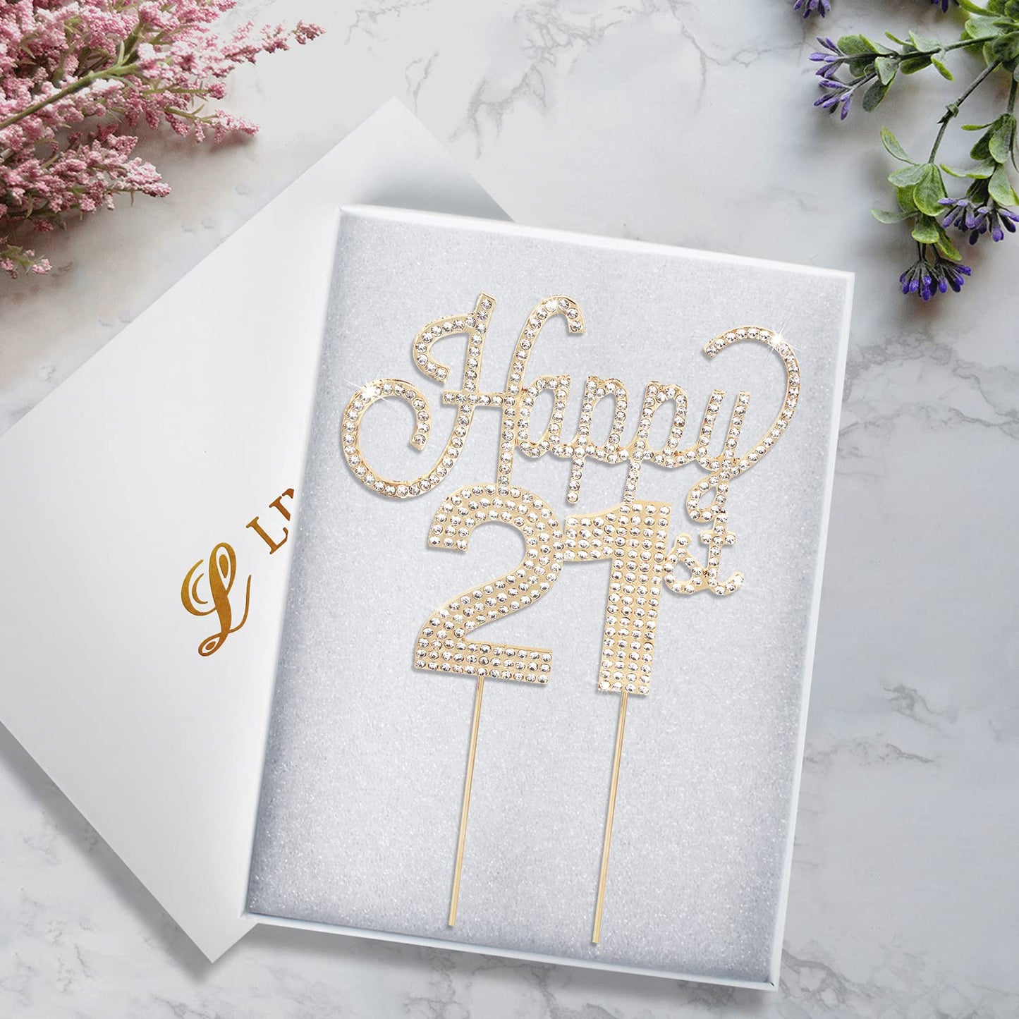 Lingteer Happy 21St Birthday Gold Rhinestone Cake Topper - Cheers To 21St Birthday 21 Years Old Party Cake Centerpieces Topper D