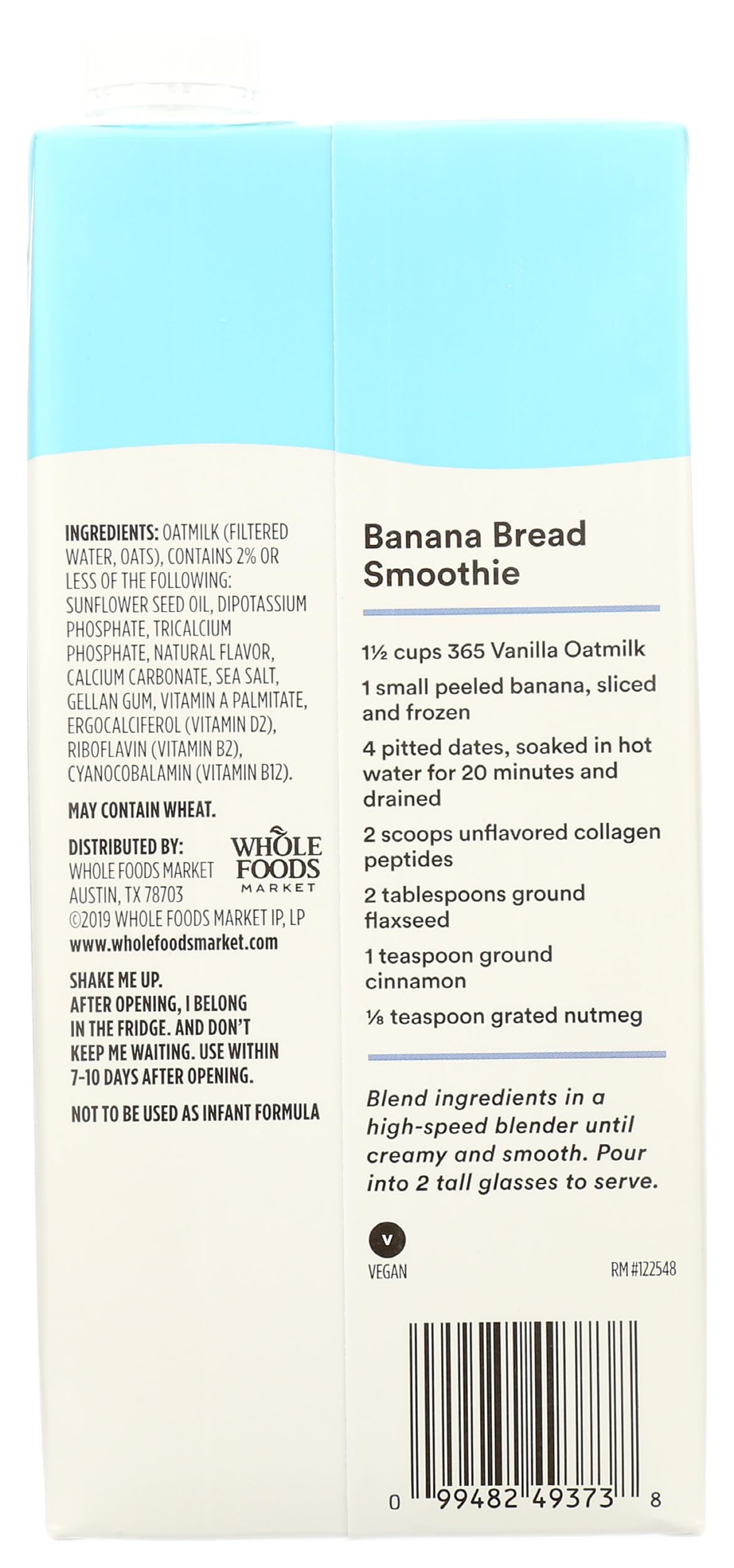 365 by Whole Foods Market Vanilla Oatmilk, 32 Fl Oz, Pack of 1, Non-Dairy Alternative