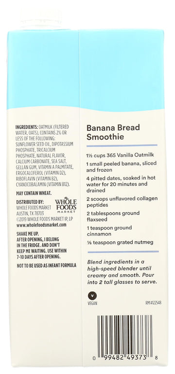 365 by Whole Foods Market Vanilla Oatmilk, 32 Fl Oz, Pack of 1, Non-Dairy Alternative