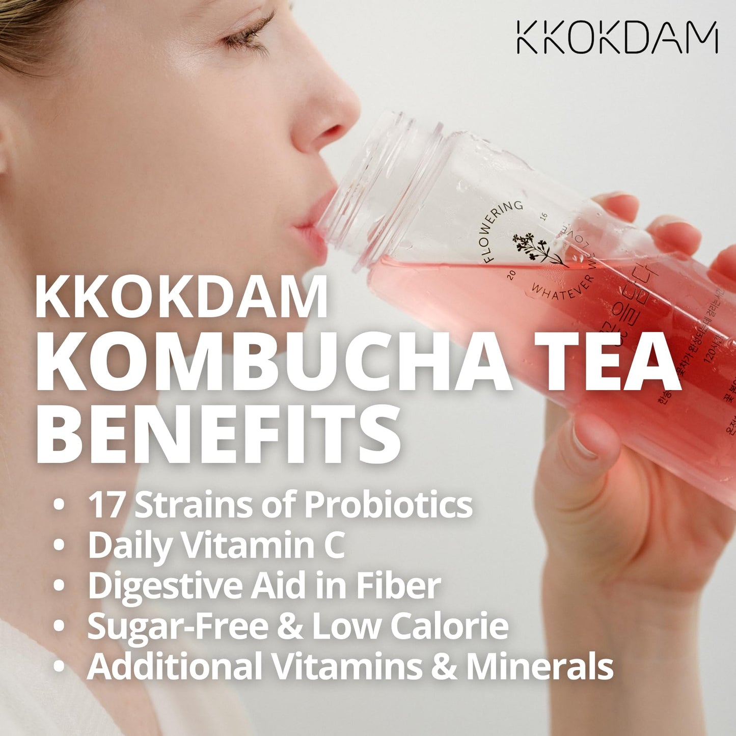 KKOKDAM Kombucha Tea 15 Packs - Peach & Cherryblossom Probiotic Drinks, Sugar Free, Low Calorie, 5g Each, Korean Tea