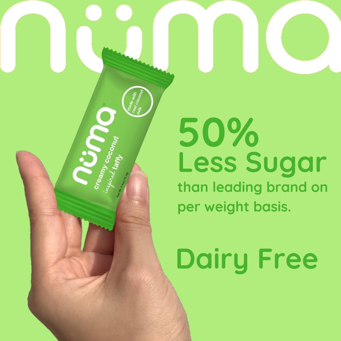 Numa Foods Creamy Coconut Taffy Candy - Dairy Free, Low Sugar Candy - Low Calorie & All Natural Chewy Snack With Real Mct-Rich C