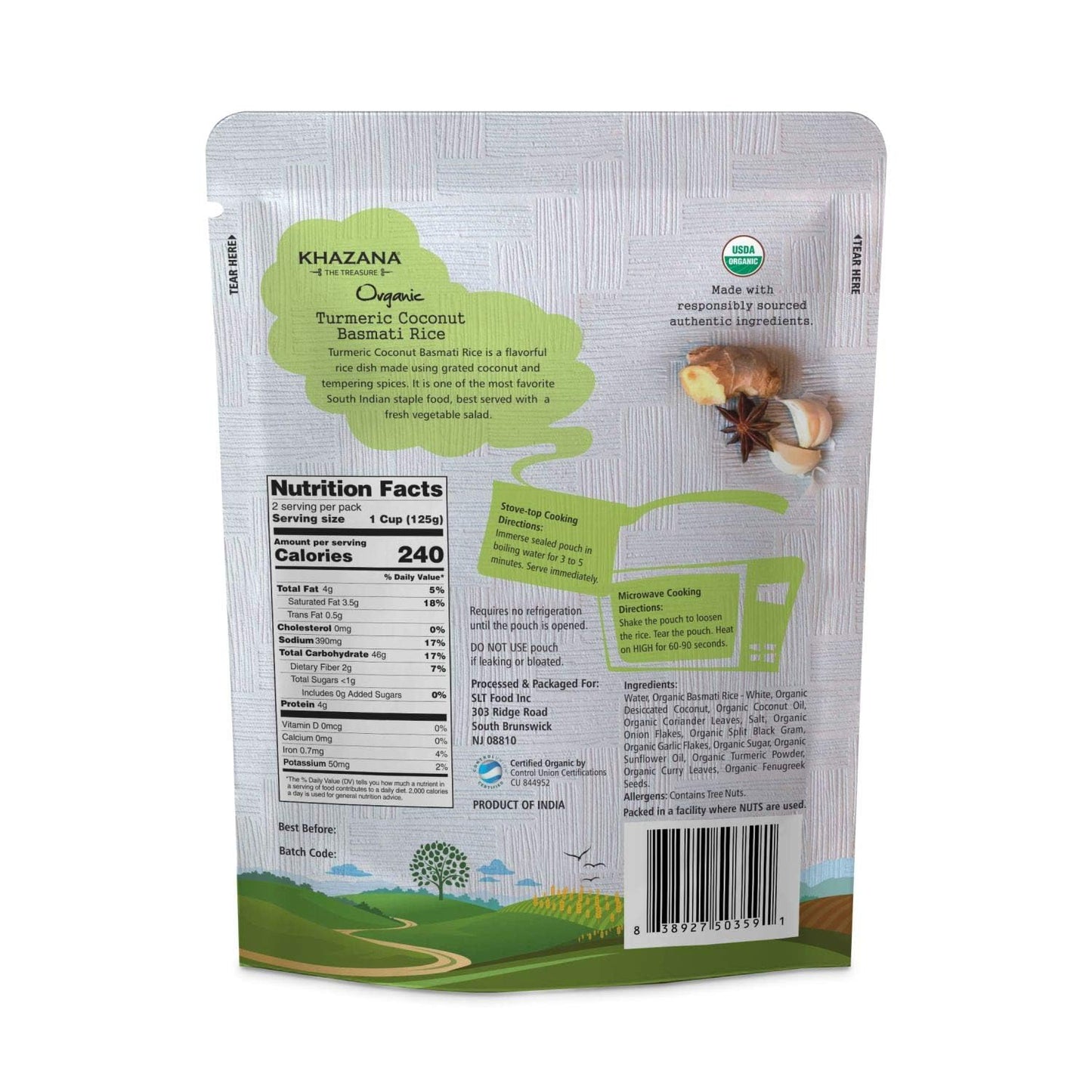 Khazana Turmeric Coconut Organic Basmati Rice - Ready To Heat (6-Pack, 8.8Oz) - Authentic, Aromatic & Flavorful Indian Grain - N