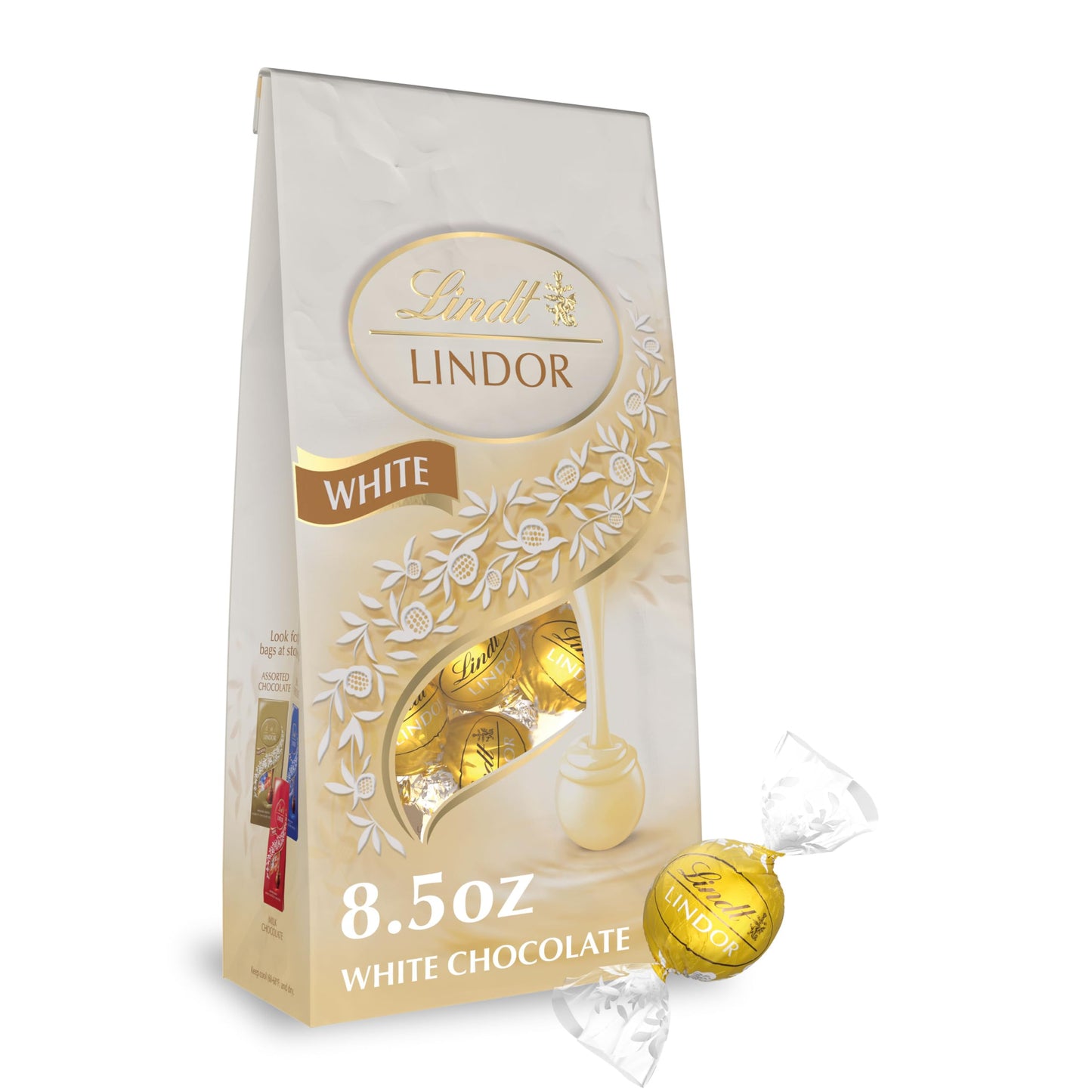 Lindt LINDOR White Chocolate Candy Truffles, Chocolates with Smooth, Melting Truffle Center, 8.5 oz. Bag