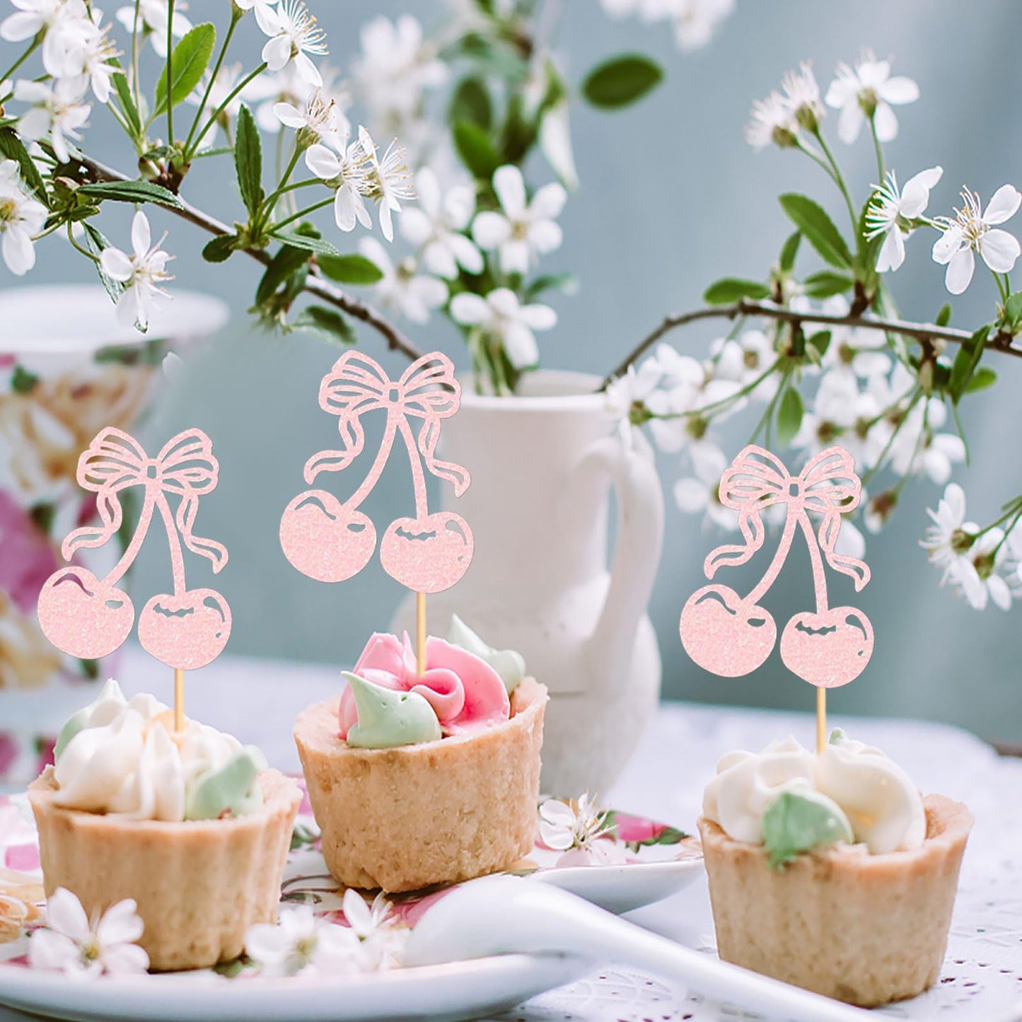 24 Pcs Cherry Cupcake Toppers Fruit Theme Summer Cherry Cupcake Picks For Kid Baby Shower Party Decorations Boy Girl Birthday Ca