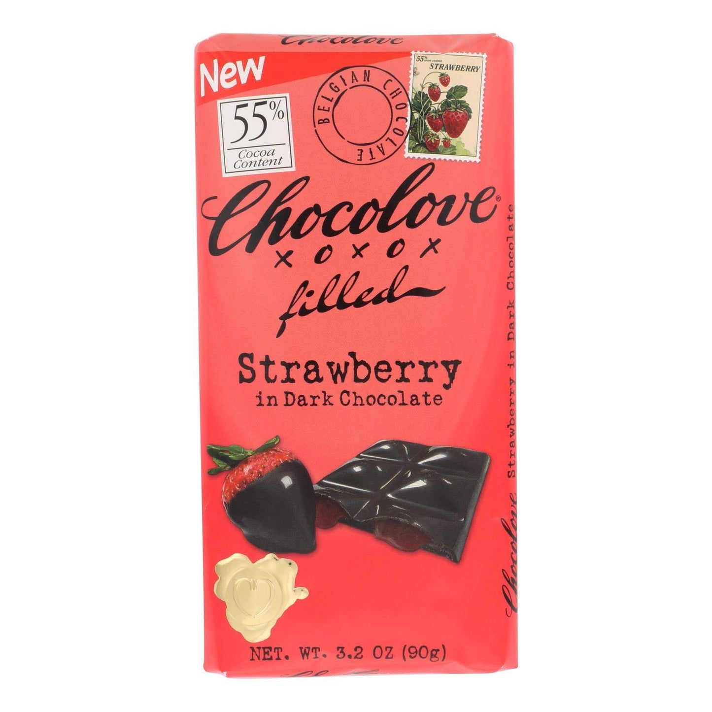 CHOCOLOVE XOXOX, BAR, STWBRRY CREME, DK CHOC, Pack of 10, Size 3.2 OZ - No Artificial Ingredients Kosher