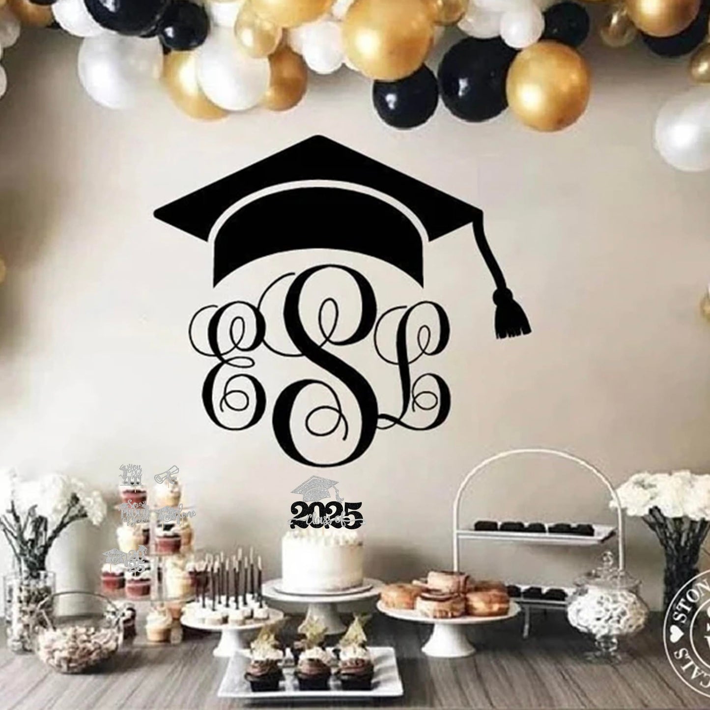 YCTHUNFISH Graduation Cupcake Toppers, 25 Pack, Glitter, Silver, Paper, 2025 Theme Party Decorations