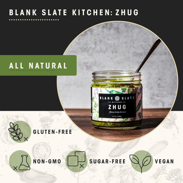 Blank Slate Kitchen Zhug (6 Oz) | Spicy Middle Eastern Herby Green Hot Sauce (Yemeni Skhug) | Vegan & Gluten-Free | Blend Of Jalapenos, Cilantro, Parsley, Garlic, Lemon Juice & Olive Oil