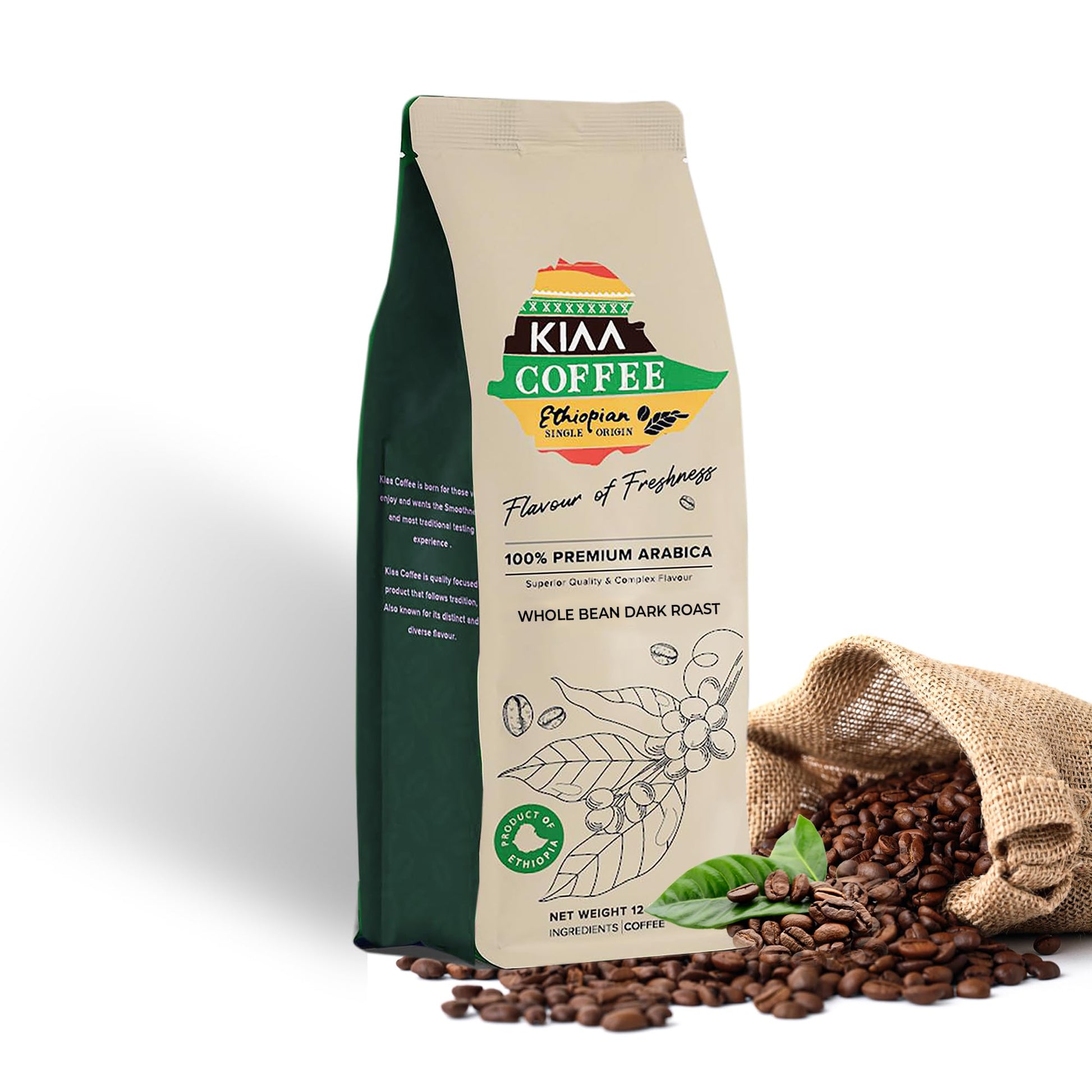 Ethiopian Yirgacheffe Whole Bean Dark Roast Coffee Beans Single Oriflavor Blend Arabica (Whole Bean Dark Roast 12 Oz)