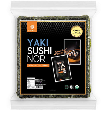Organic Yaki Sushi Nori(Nueats), 50 Full Sheet, Gold Grade, Roasted Seaweed, Resealable, Product Of South Korea, Usda Organic, K