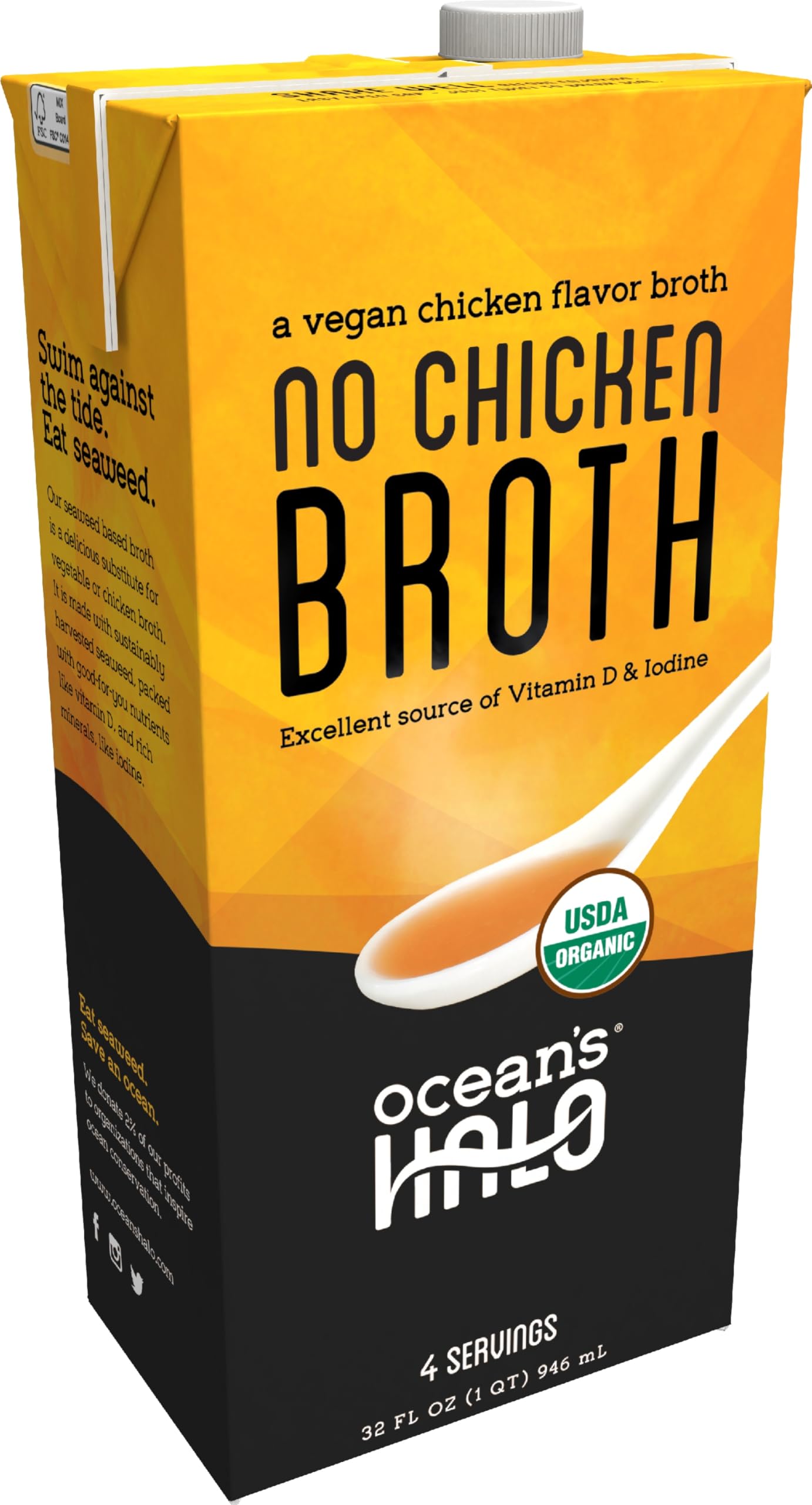 Ocean’S Halo Organic And Vegan No Chicken Broth, 32 Oz. Per Unit, 2 Pack