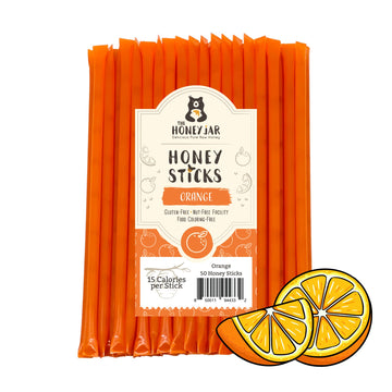 The Honey Jar Orange Flavored Honey Sticks - Pure Honey Straws For Tea, Coffee, Or A Healthy Treat - One Teaspoon Of Flavored Ho