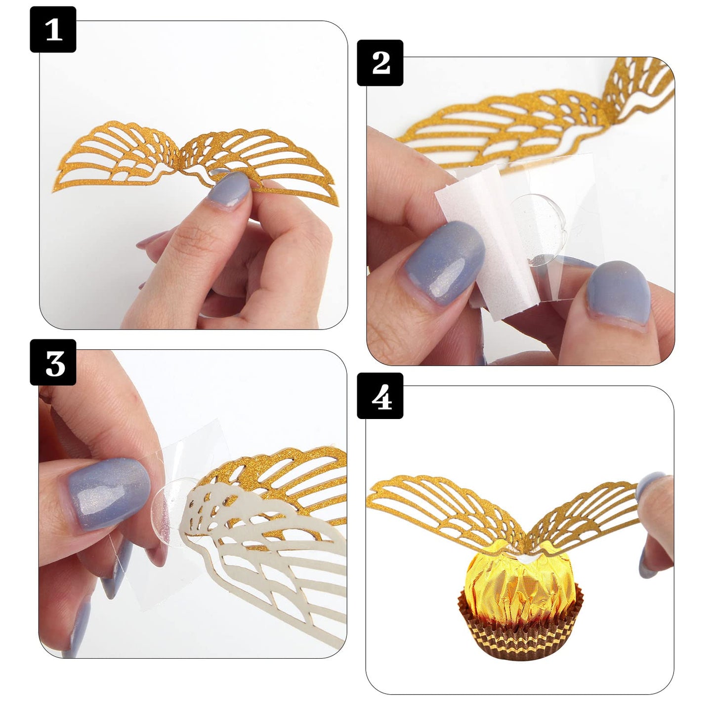 50Pcs Golden Snitch Wings Chocolate Decoration, Coldairsoap Happy Easte Cupcake Toppers Party Chocolate Wings Decor With 50Pcs G