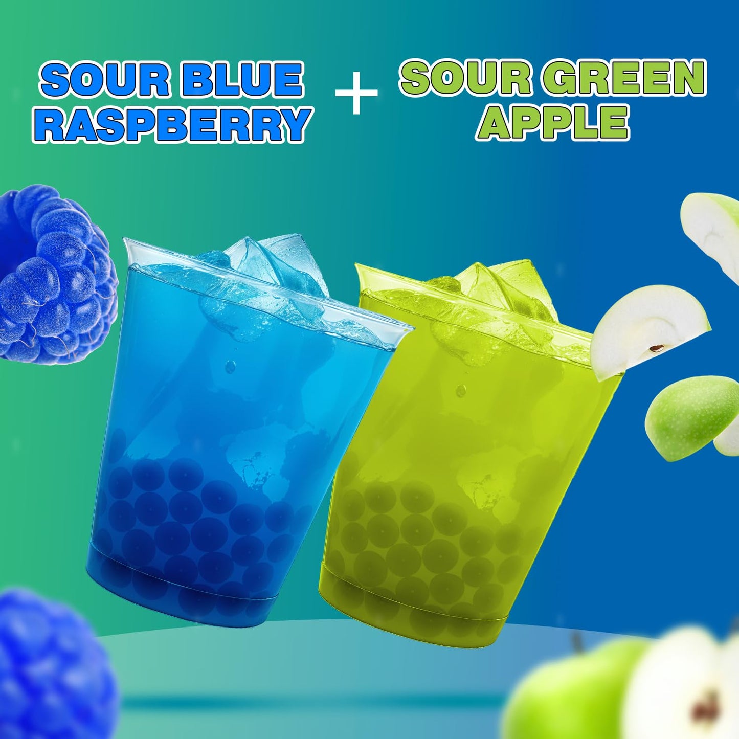 BOBAVIDA Popping Boba Pearls - Blue Raspberry & Green Apple - 2 Tubs - No Corn Syrup - Includes Straws