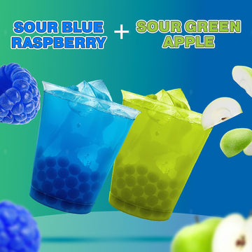 BOBAVIDA Popping Boba Pearls - Blue Raspberry & Green Apple - 2 Tubs - No Corn Syrup - Includes Straws