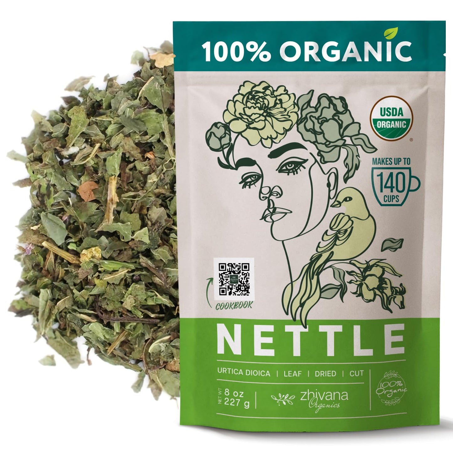 Zhivana Organics Nettle Tea - Nettle Leaf Organic, Nettle Tea Loose Leaf, Stinging Nettles Loose Leaf Organic, Ortiga Verde Orga