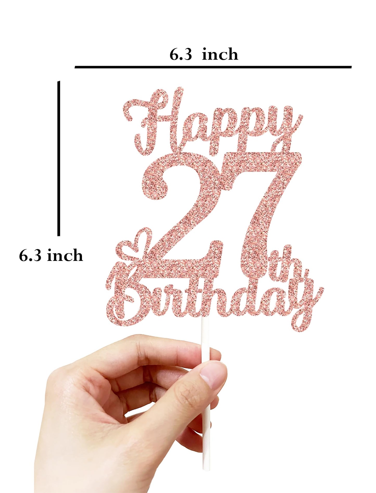 Veegood 27th Birthday Cake Topper - Rose Gold Glitter, Happy 27th Design