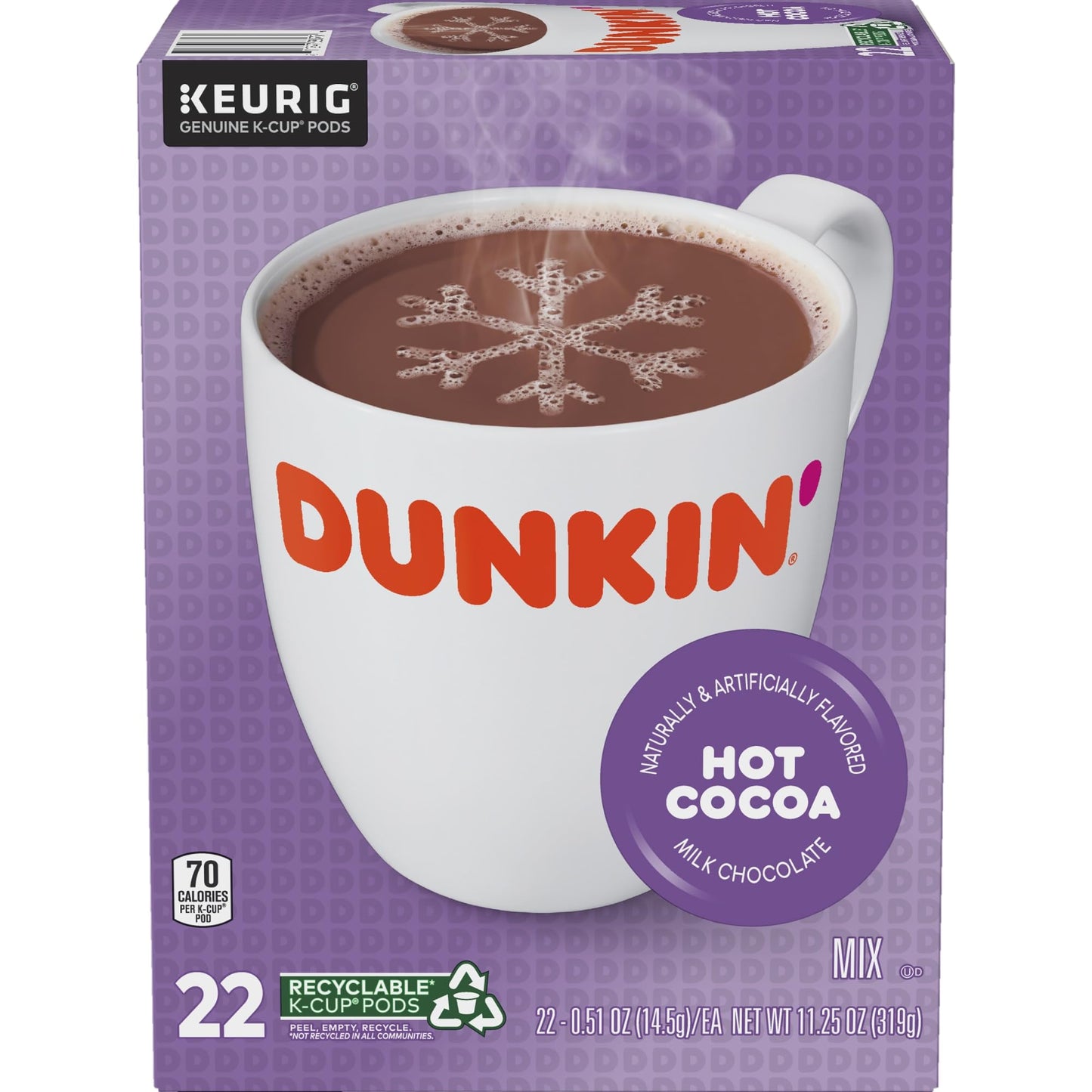 Dunkin Donuts Milk Chocolate Hot Cocoa K-Cup Pods, 22 Count Box