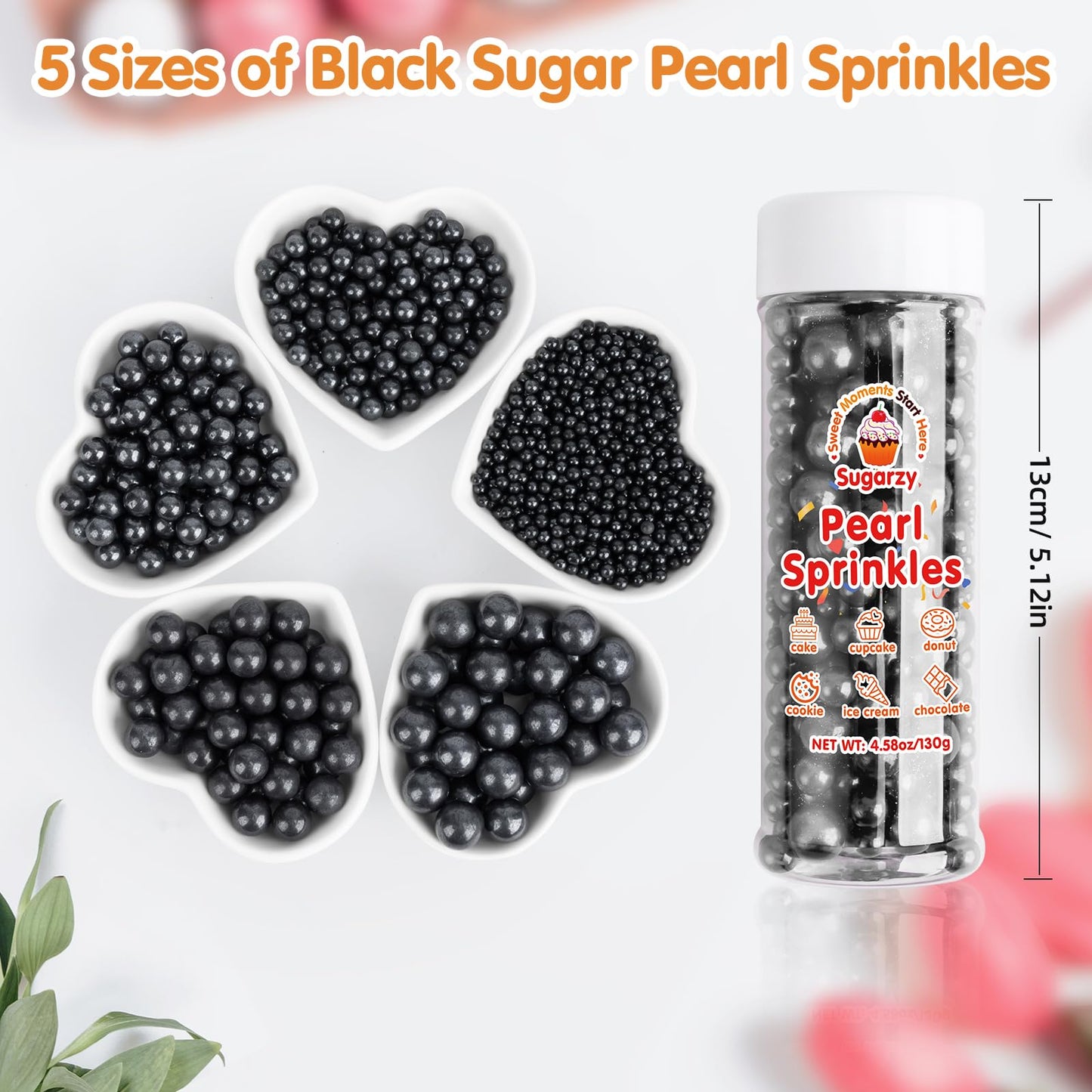 Sugarzy Black Pearls Sprinkles Edible Cake Decorating Sugar 130g Mix Size Black Pearl