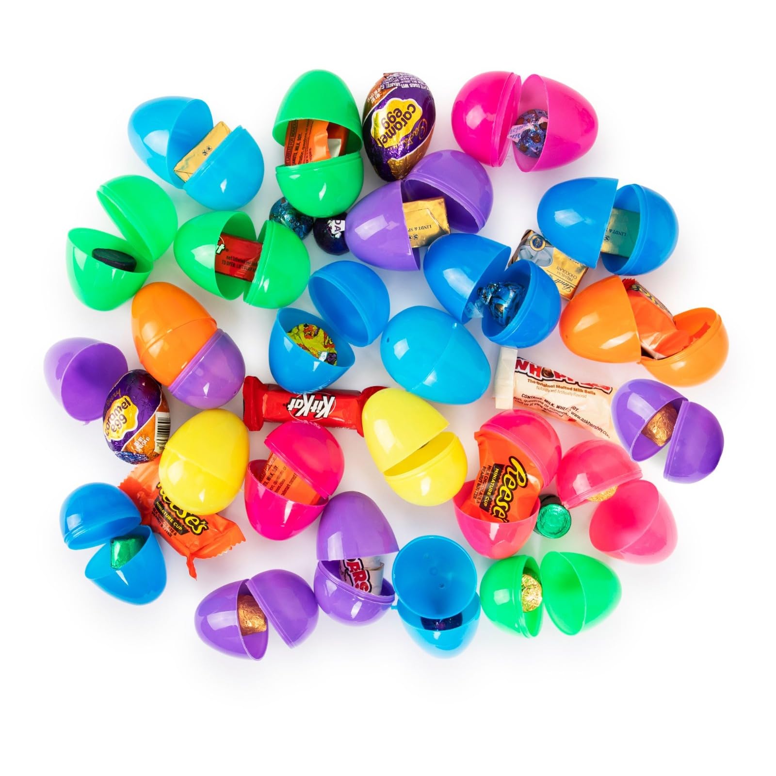 Tundras Easter Candy Filled Eggs, Pack of 12 with Chocolate Treats, Pre-Filled Plastic Eggs for Baskets and Party Favors