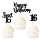 Ercadio 36 Pack Black Sweet 16 Cupcake Toppers Sixteen Happy Birthday Cake Picks Decorations For 16Th Birthday Party Supplies
