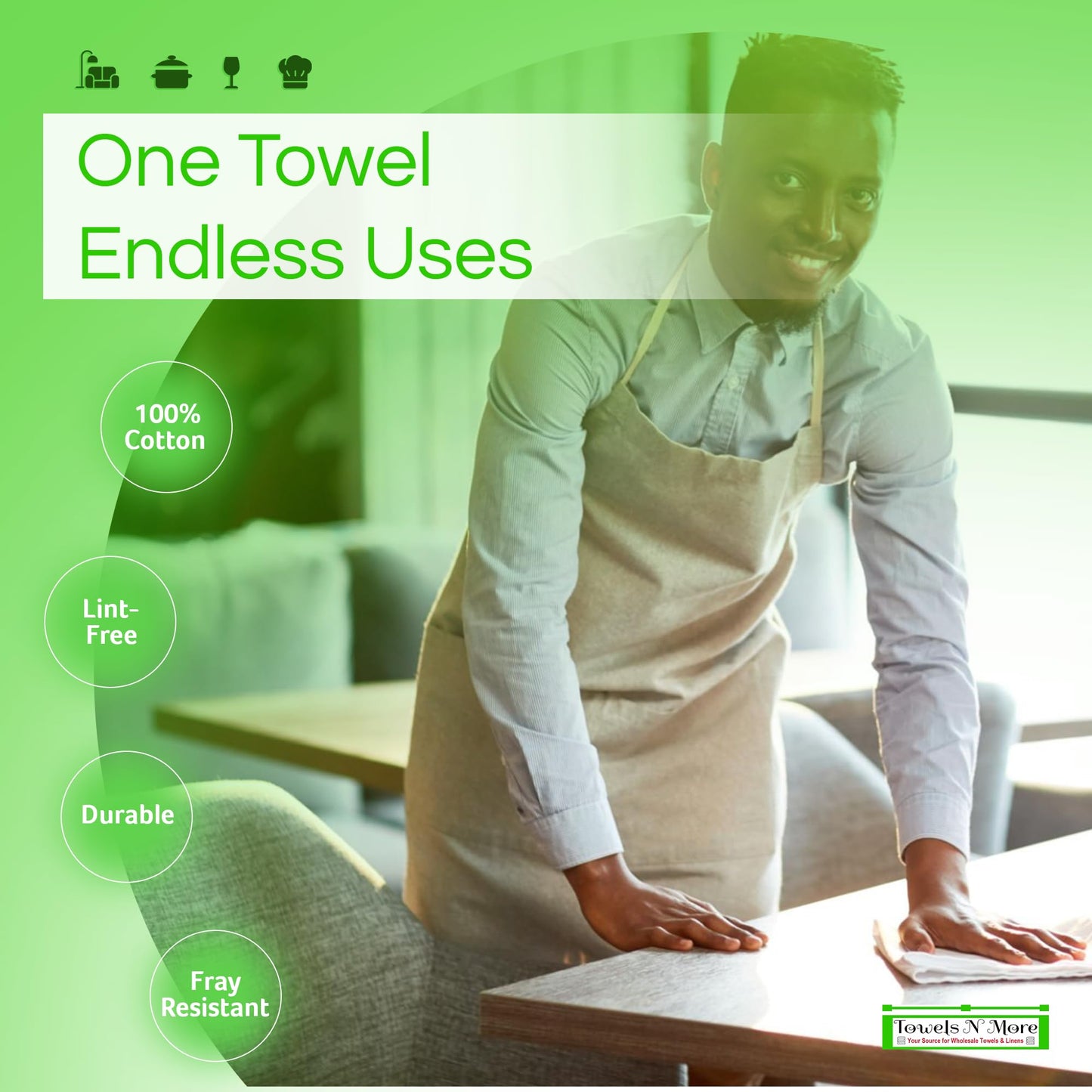 Towels N More 24 Green Stripe Cleaning Towels For Kitchen, 16X19 Bar Mop Dish Towels - 30Oz Commercial Grade Cotton Absorbent Re