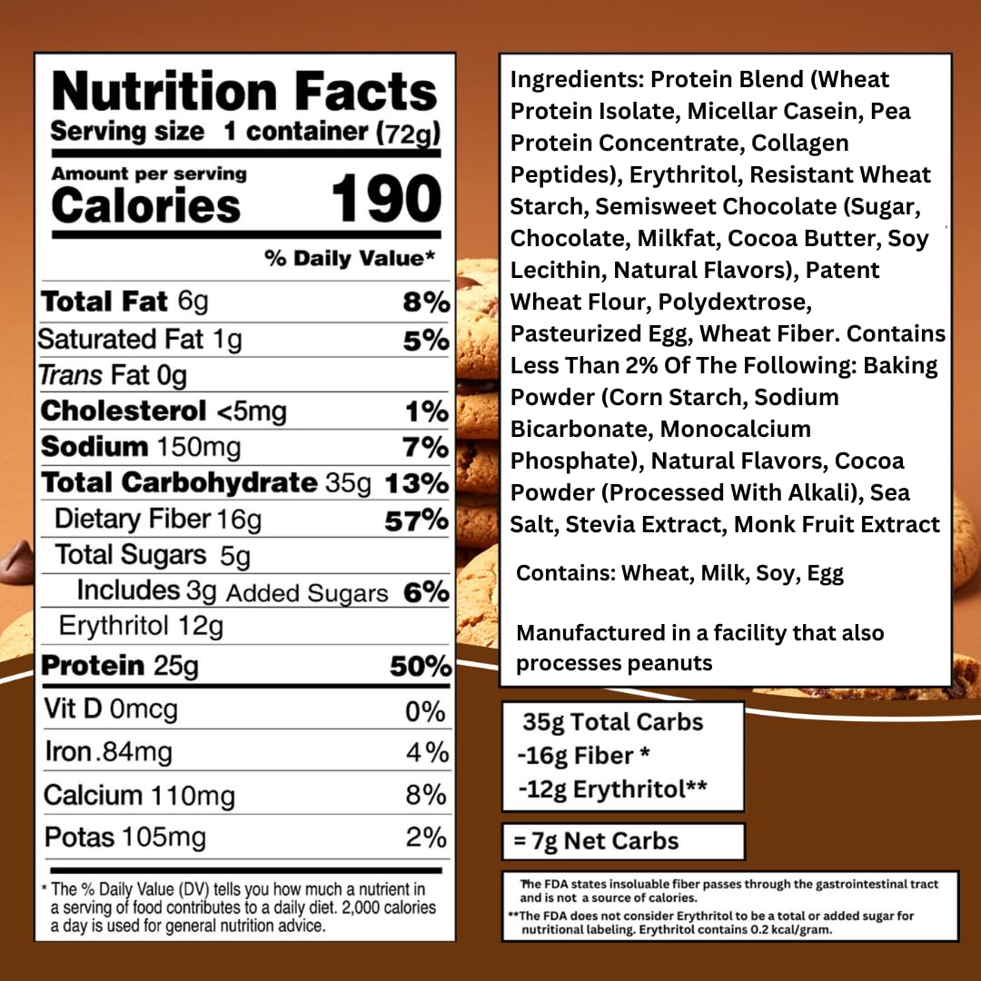 Bootylicious | High-Protein Muffin | 25g Protein  7g Net Carbs  1.86-1.76oz Cup  12-Pack (Chocolate Chip)