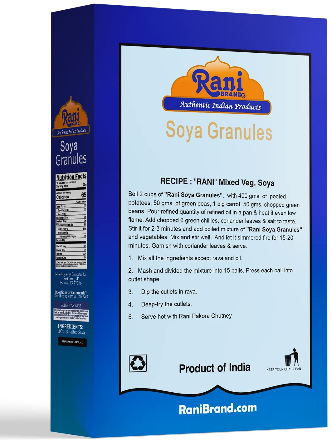 Rani Soya Granules (High Protien) 7Oz (200G) ~ All Natural, Salt-Free | Vegan | No Colors | Gluten Friendly | Non-Gmo | Kosher |