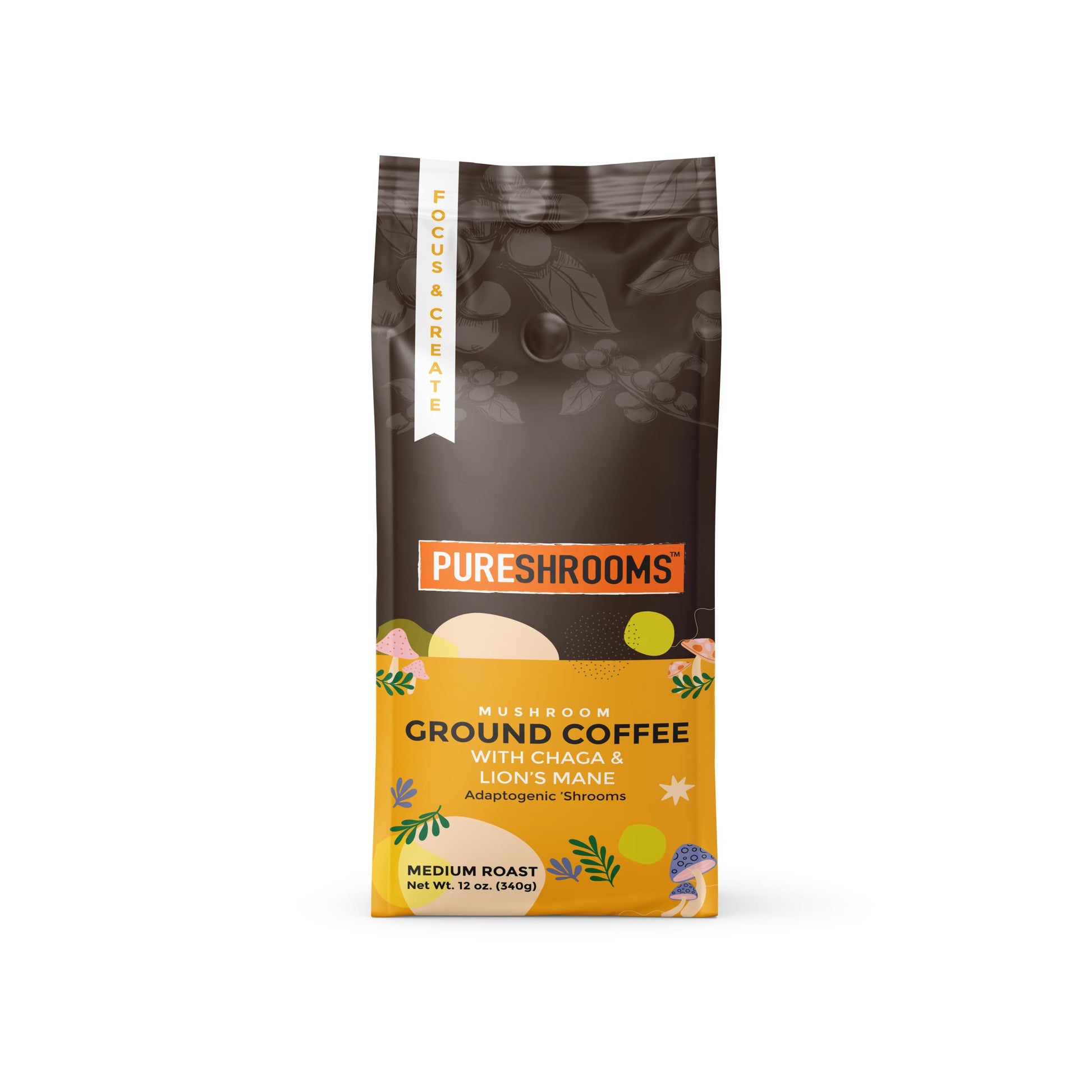 Mushroom Ground Coffee W/Ultra Concentrated 30:1 Organic Lion'S Mane & Chaga. Medium Roast - Focus Boosting Coffee (Focus & Crea