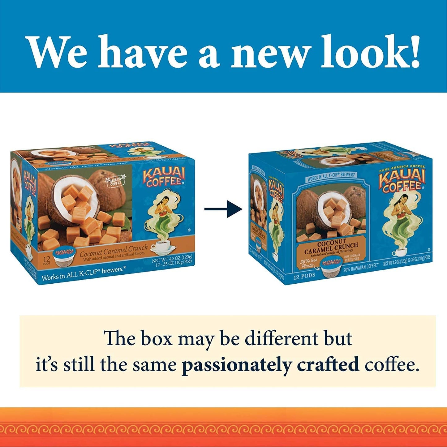 Kauai Coffee Coconut Caramel Crunch Flavor Arabica Coffee Pods 12 Count