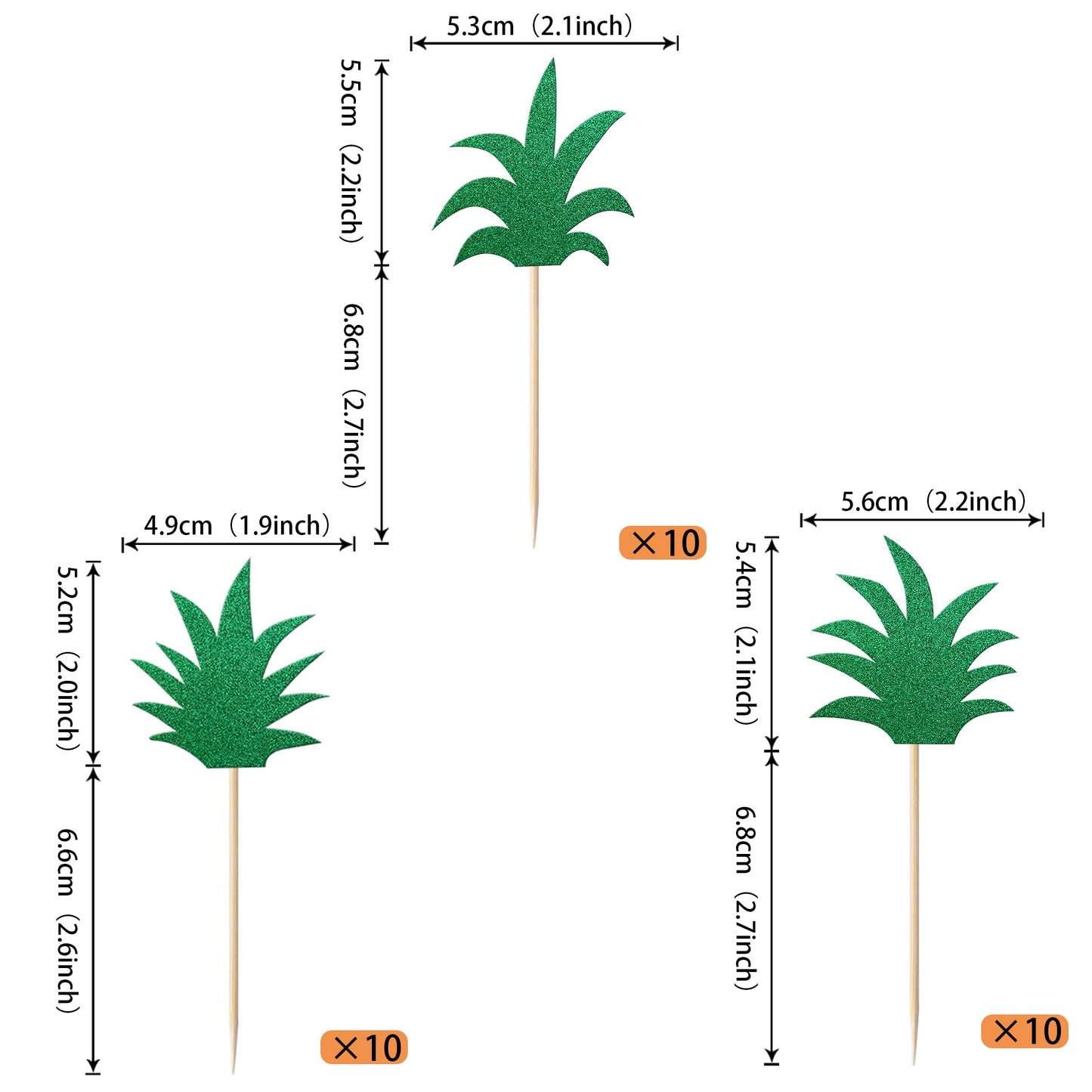 Rssta i Pineapple Cupcake Toppers - 30 Pack, Glitter Design 12, Card Stock, Food Grade Sticks for Hawaiian Luau Parties