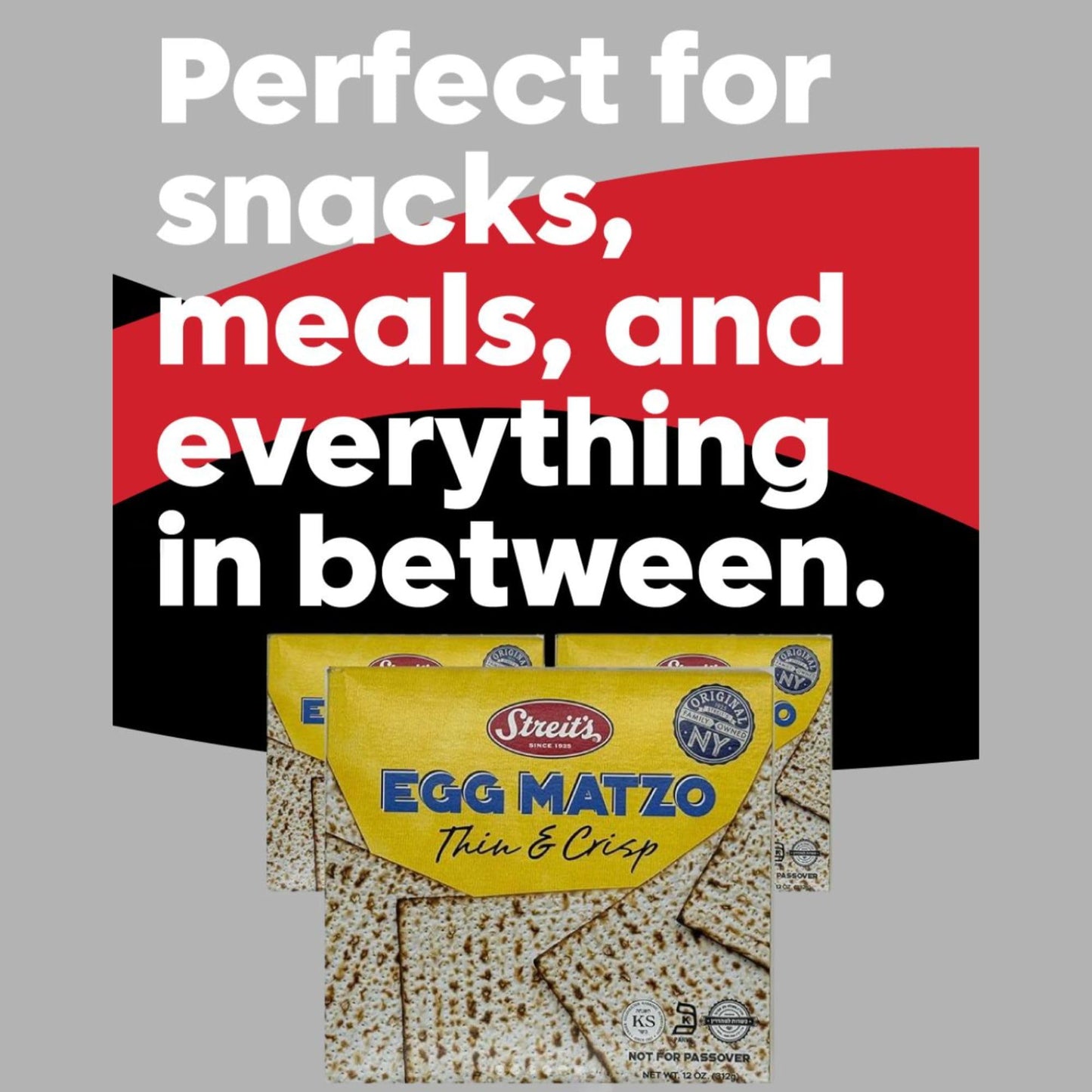 Streits Egg Matzo - Thin & Crispy, Kosher Certified, Family Owned, Pair with Soups, Spreads & Salads (12oz, Pack of 3)