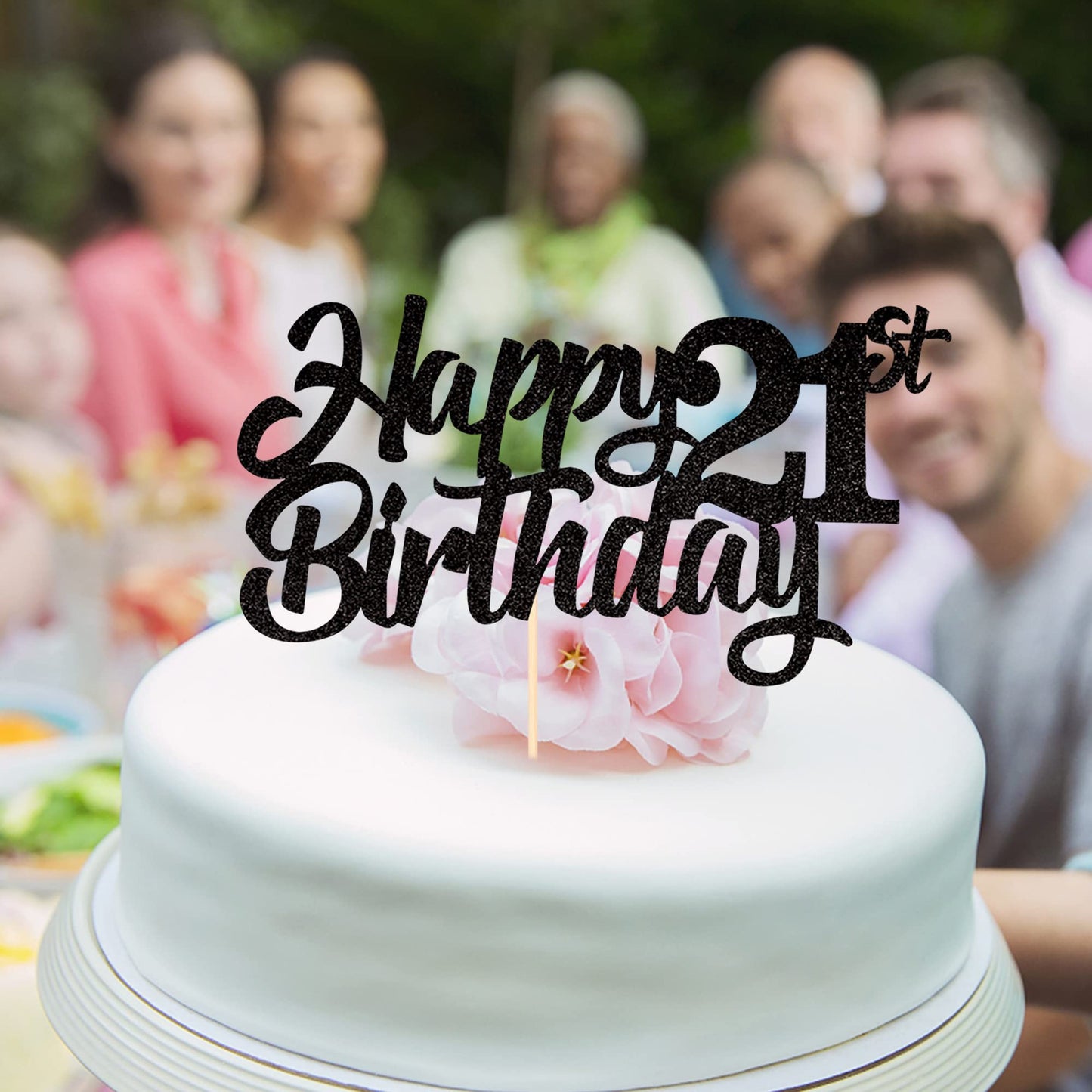 YCTHUNFISH 21st Birthday Cake Topper Glitter Paper Decoration Small Black