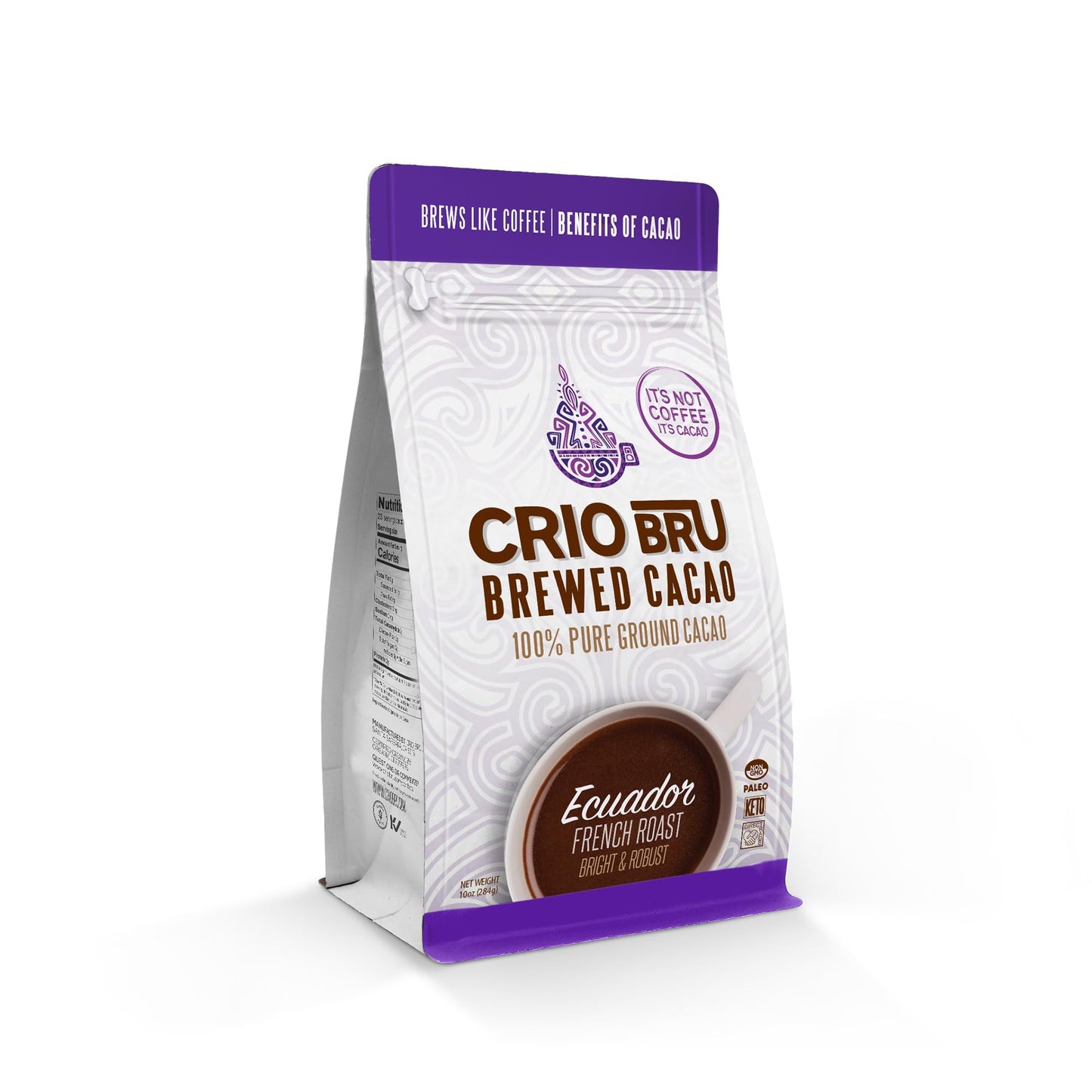 Crio Bru Brewed Cacao Ecuador French Roast Coffee Alternative 100 Percent Pure Cacao Beans 99 Energy Blend Free 10 Ounce Non Organic