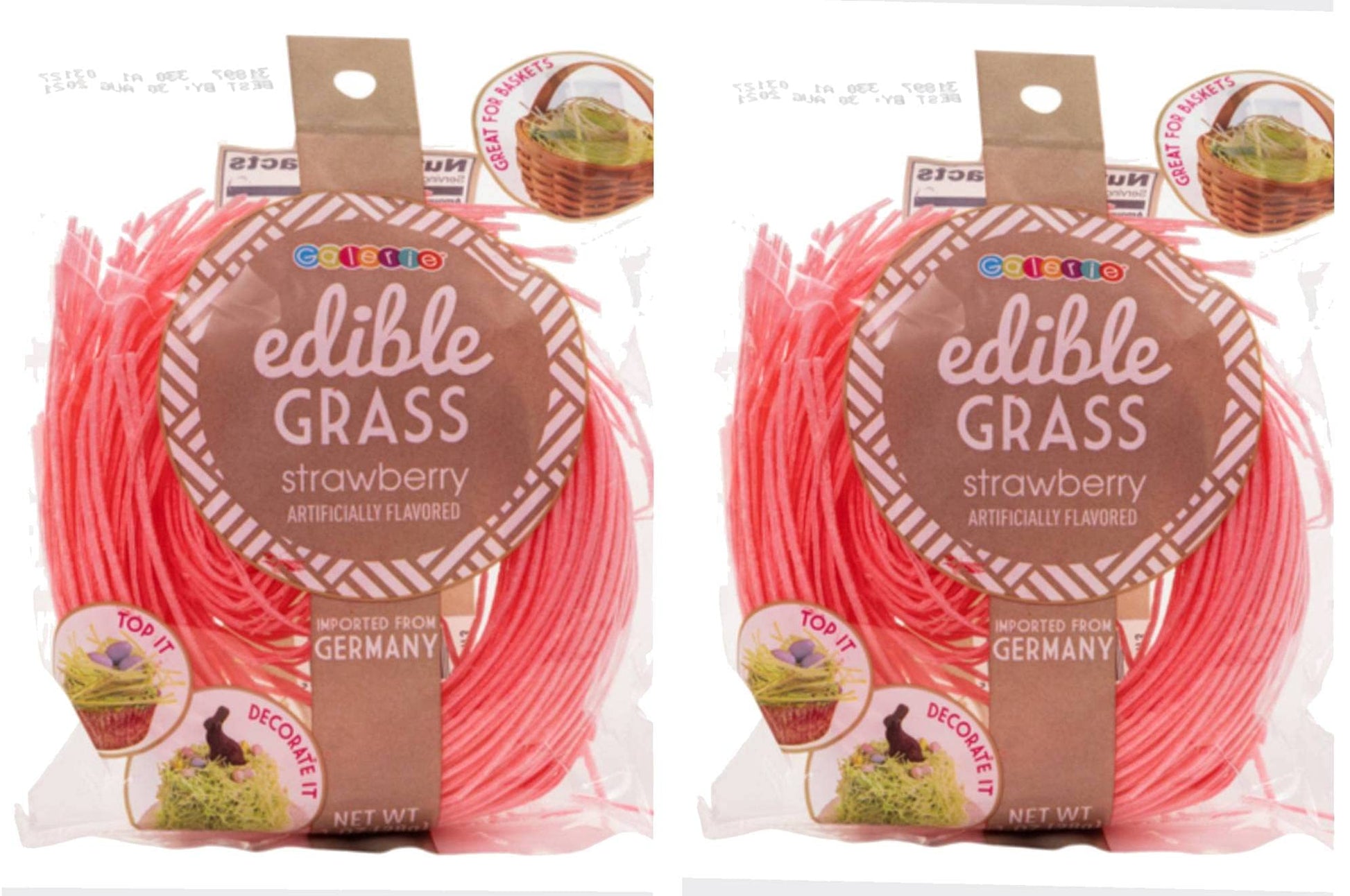 Grandys Candys Edible Easter Grass Bundle - Strawberry Flavor, 2 Individual Packages