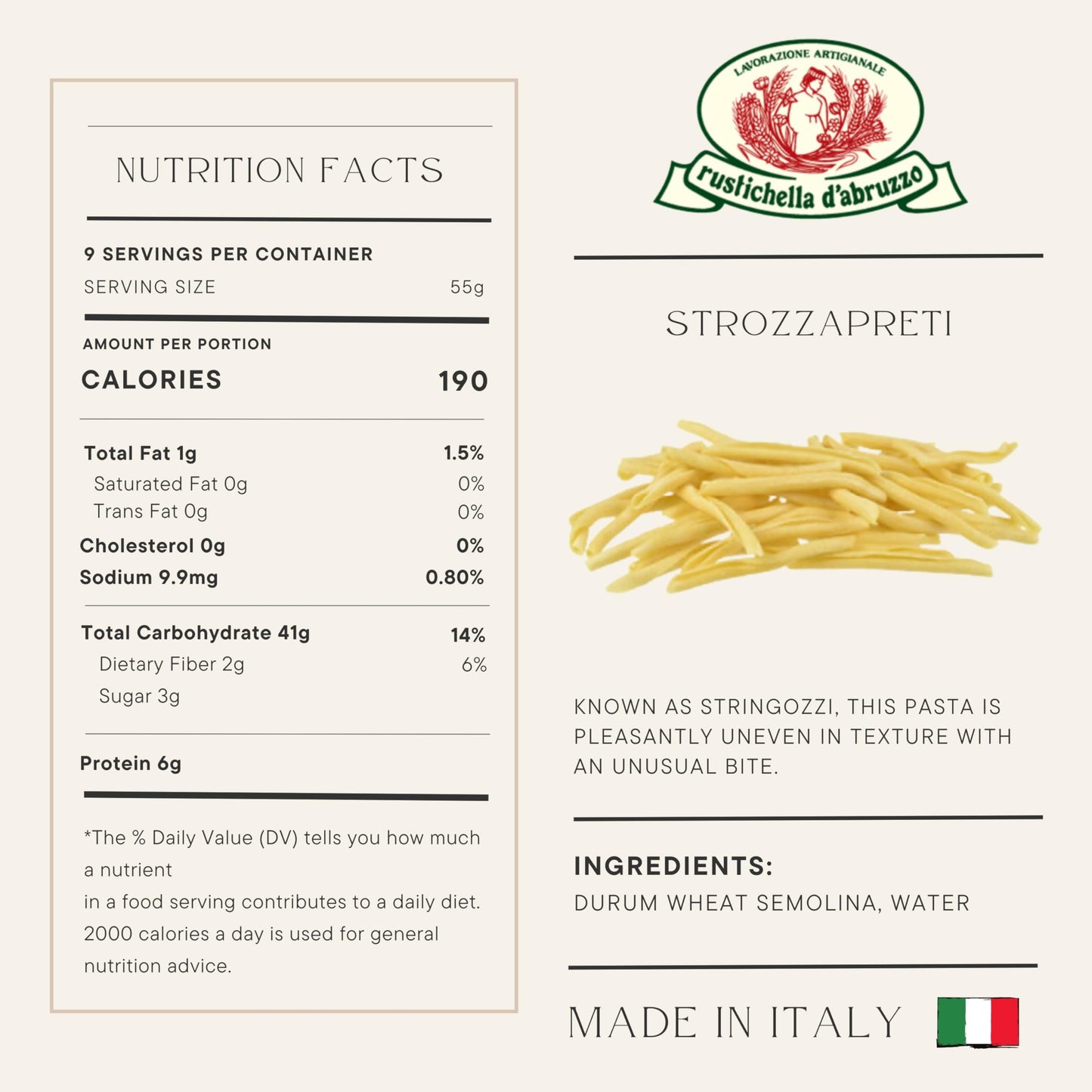 Rustichella D'Abruzzo Strozzapreti - 500G Short Pasta With Unique Texture, Perfect For Arrabbiata & Game Rag - Authentic Italian
