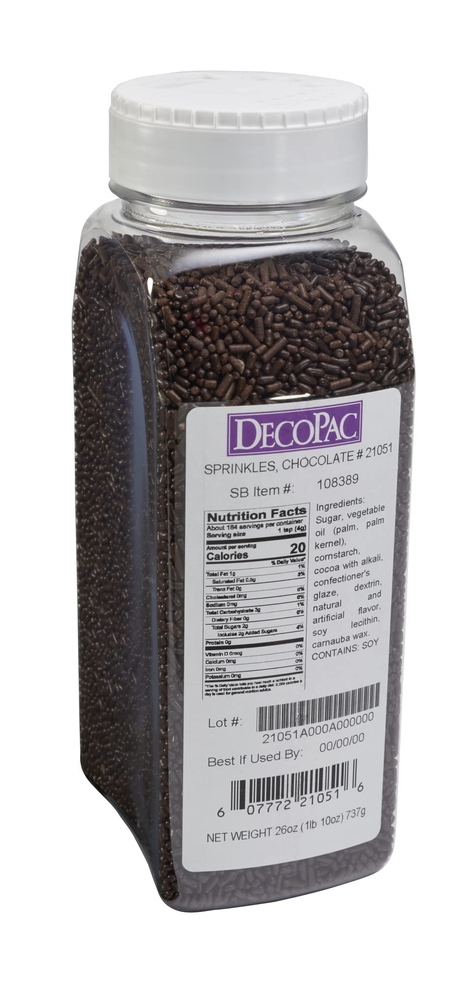 Decopac Chocolate Brown Sprinkles | Extra Large 26Oz Pack | Cake Sprinkle Mix, Fancy Sprinkles For Cake Decorating, Handheld Container, Candy Sprinkles, Cake Sprinkles - Brown