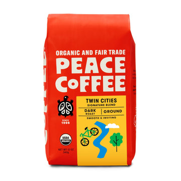 Peace Coffee Twin Cities Blend | 20 oz Ground Dark Roast | Organic Fair Trade | Smooth, Inviting Flavor | Shade Grown, Fresh Roa
