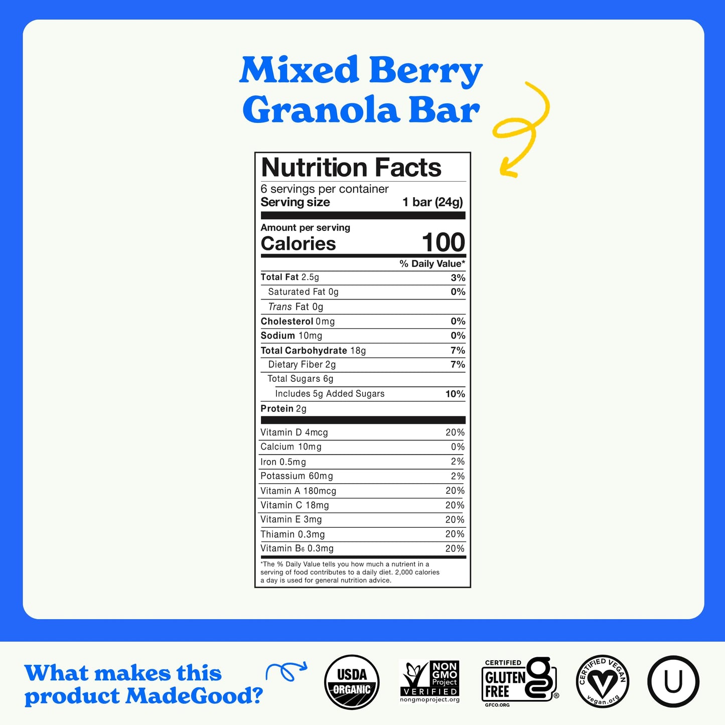 MadeGood Granola Mixed Berry Bars, 6ct, 5.09 oz.
