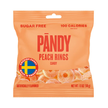 Pandy, Swedish Sugar Free Candy, Peach Rings (1.8 Ounce Bags, Pack Of 4) - Diet Candy, Healthy, Keto Gummy, Low Calorie Sweets