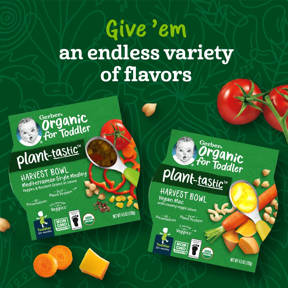Gerber Organic For Toddler Plant-Tastic Harvest Bowl, Vegan Mac, 4.5 Oz Tray (8 Pack)