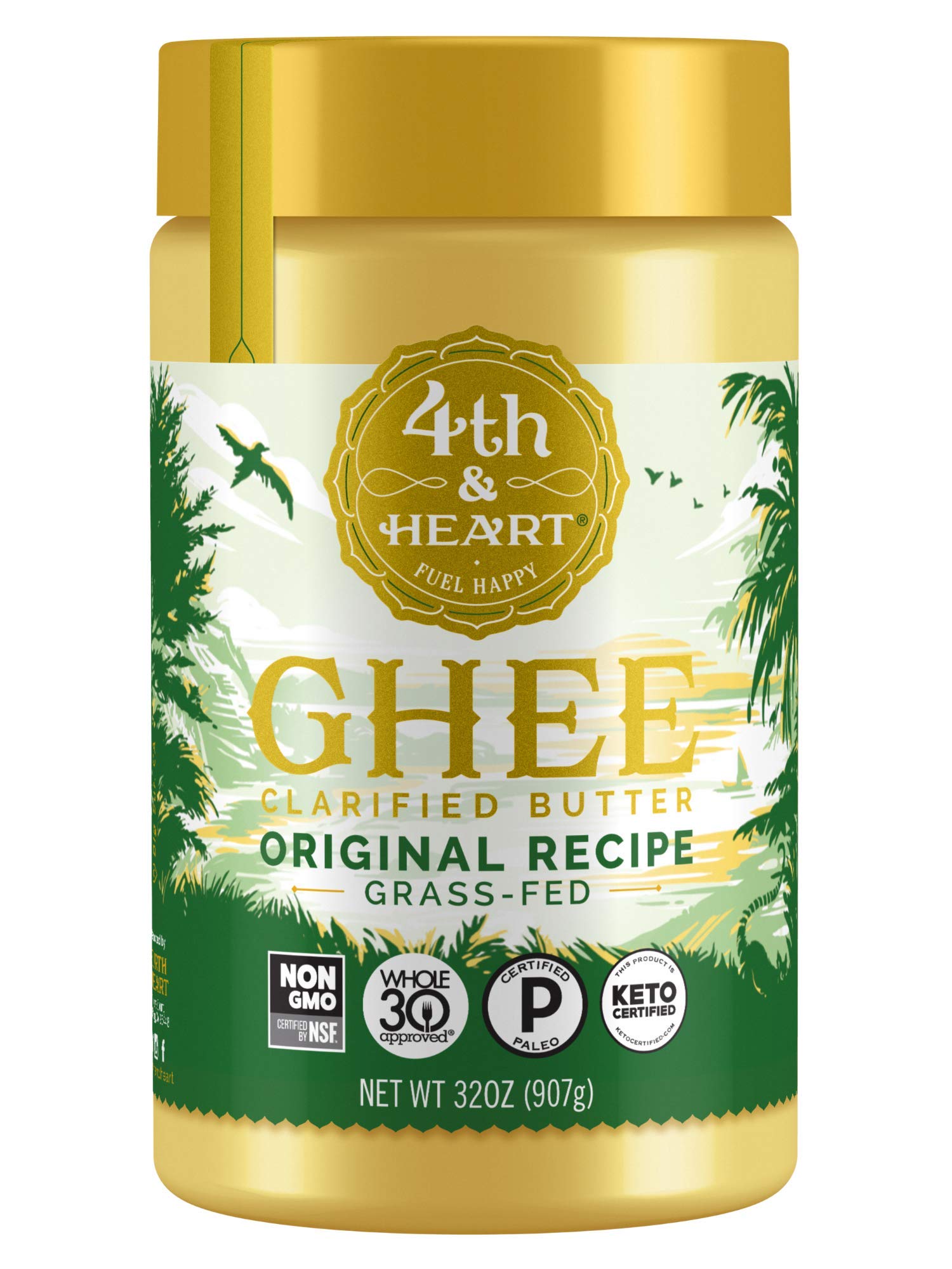 4th & Heart Ghee, Clarified Butter, Grass-Fed, Keto, 32 Ounces, Lactose and Casein Free, Certified Paleo