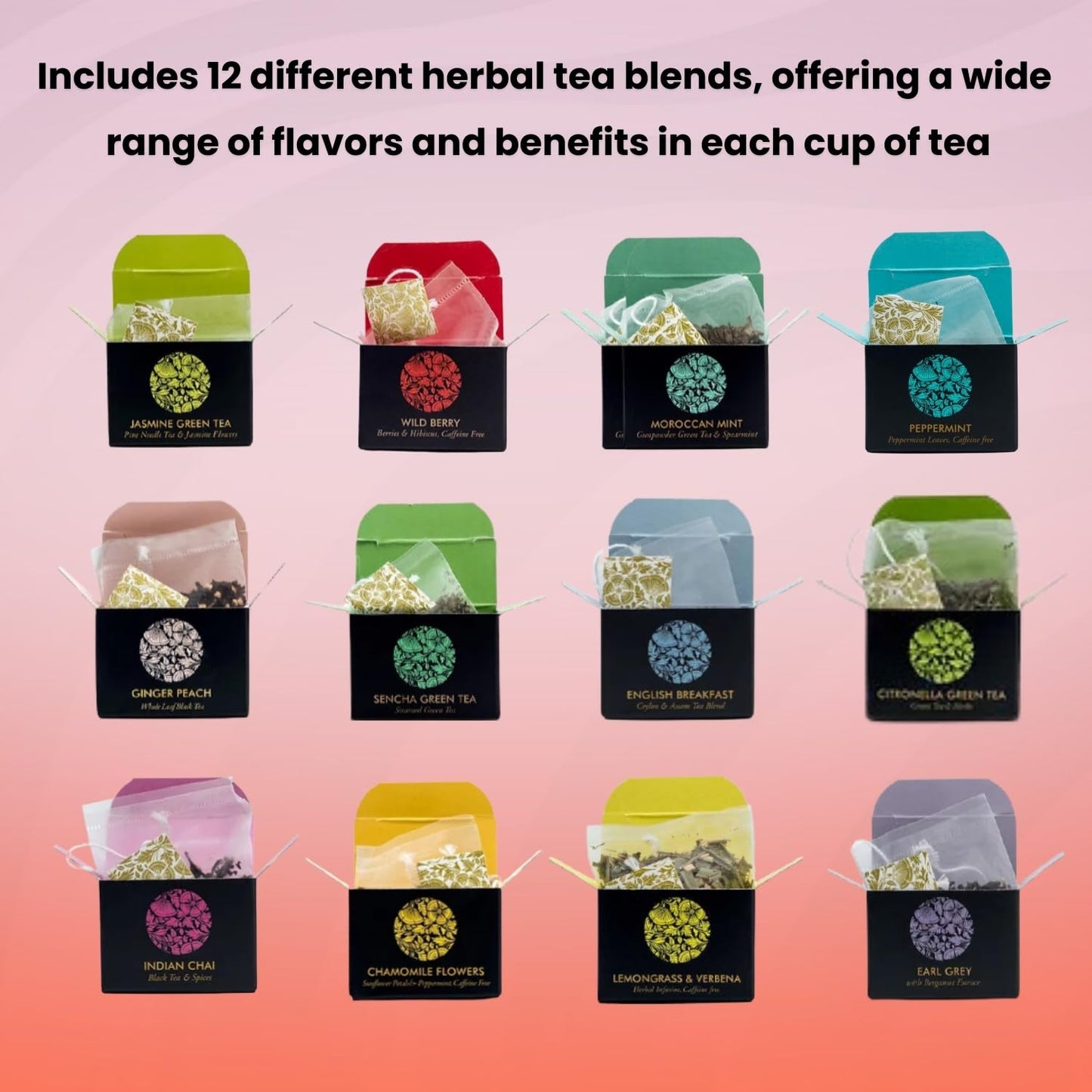 Ceremonie Herbal Tea Variety Pack - 12 Count Assorted Silky Mesh Teas - Kosher Tea Gift Collection