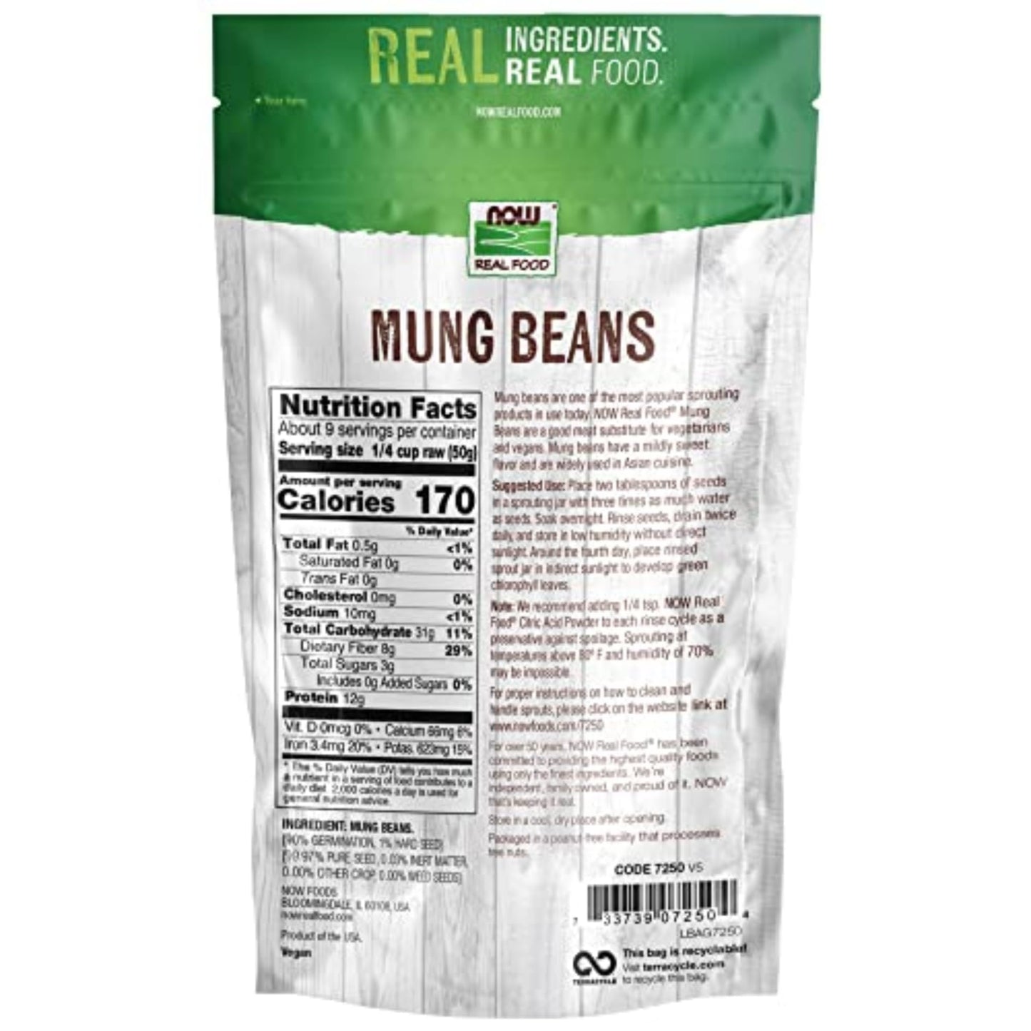 Now Foods, Mung Beans, For Cooking And Sprouting, Excellent Source Of Protein And Fiber, Grown In The Usa, 1-Pound (Packaging Ma