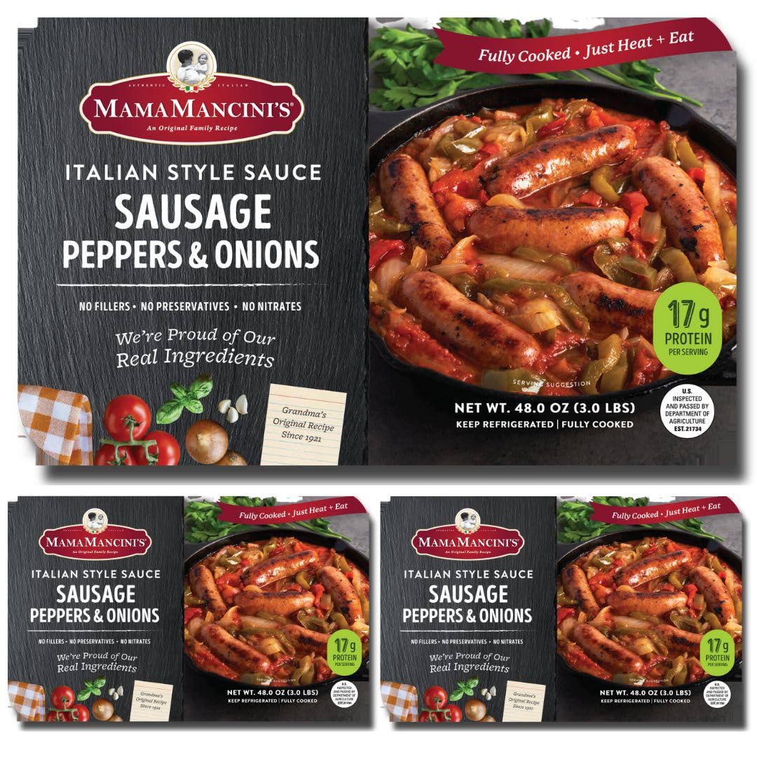 Mama Mancini's Sausage, Peppers & Onions in Italian Style Sauce (3 x 3 lb Family Meals)