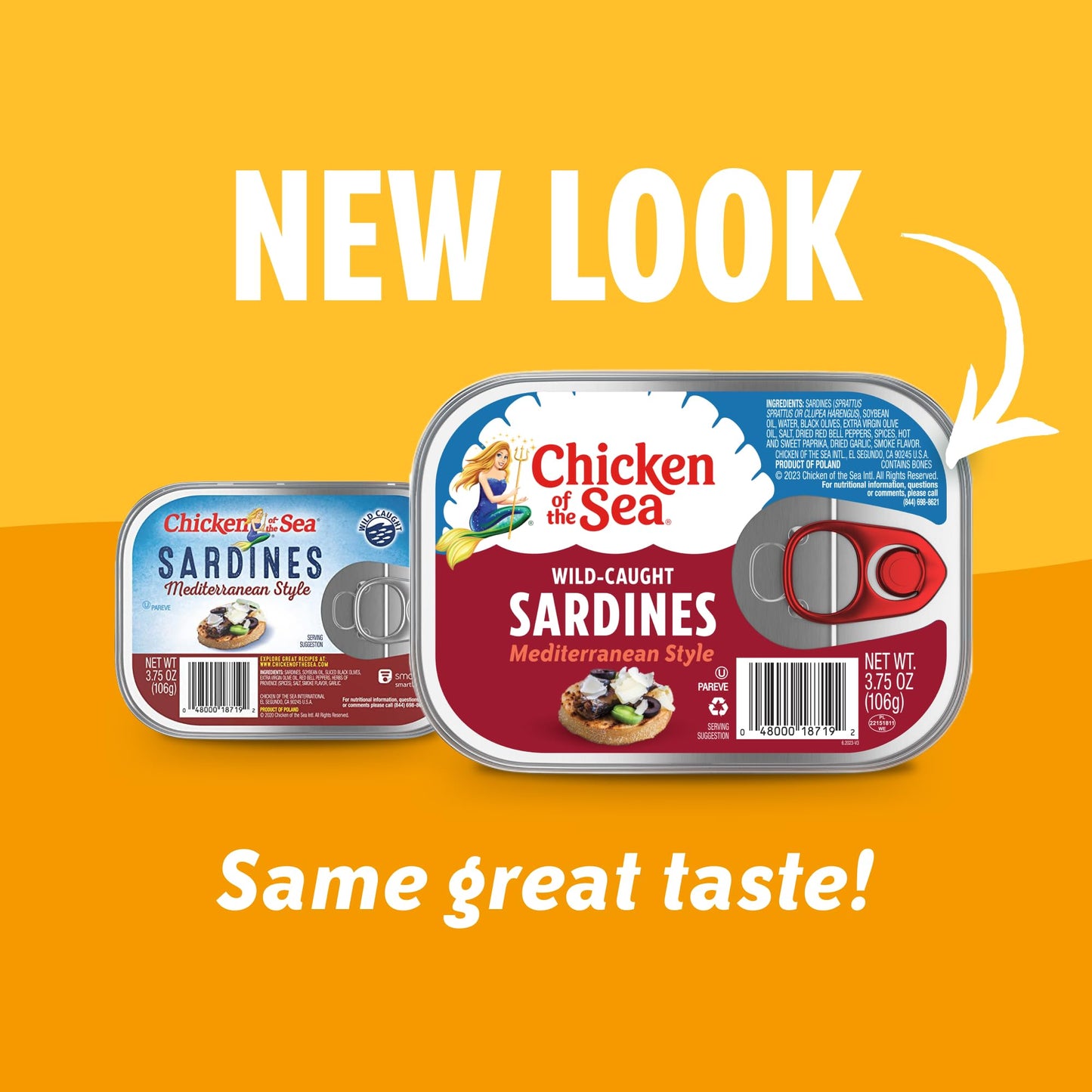 Chicken of the Sea Sardines, 3.75 Ounce Cans (Pack of 18), Mediterranean Style, Wild Caught Sardines, Packaging May Vary