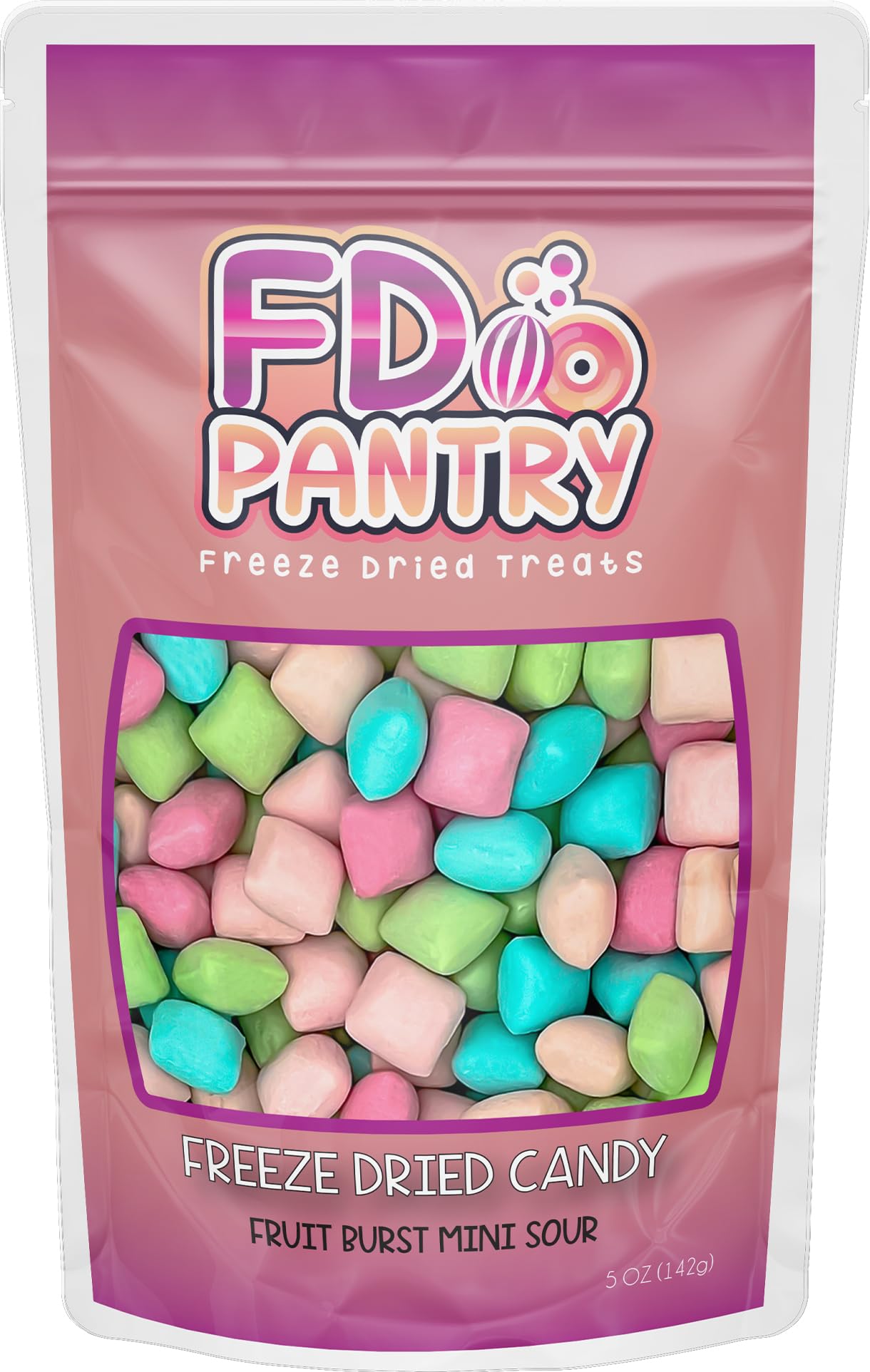 Freeze Dried Fruit Bursts Candy - Mini Sour L Hard Candy Mix 5Oz Treat Snack Gift Bag Cherry, Strawberry, Blue Raspberry, Waterm